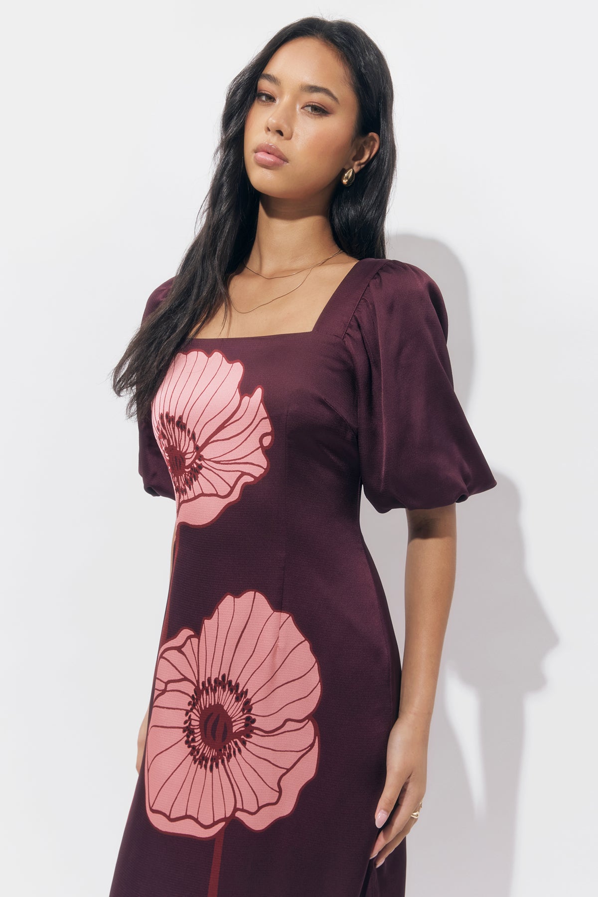 Alena Puff Sleeve Poppy Maxi Dress
