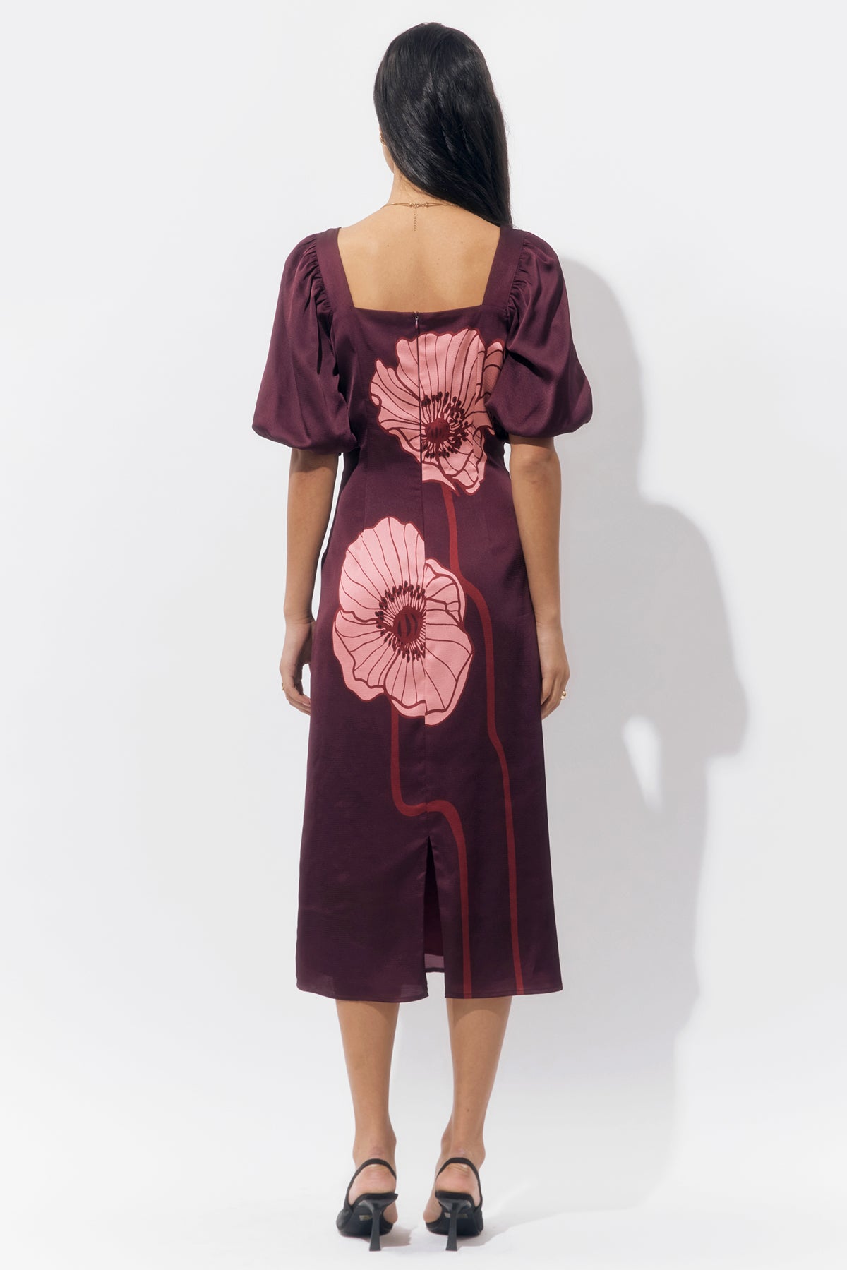Alena Puff Sleeve Poppy Maxi Dress