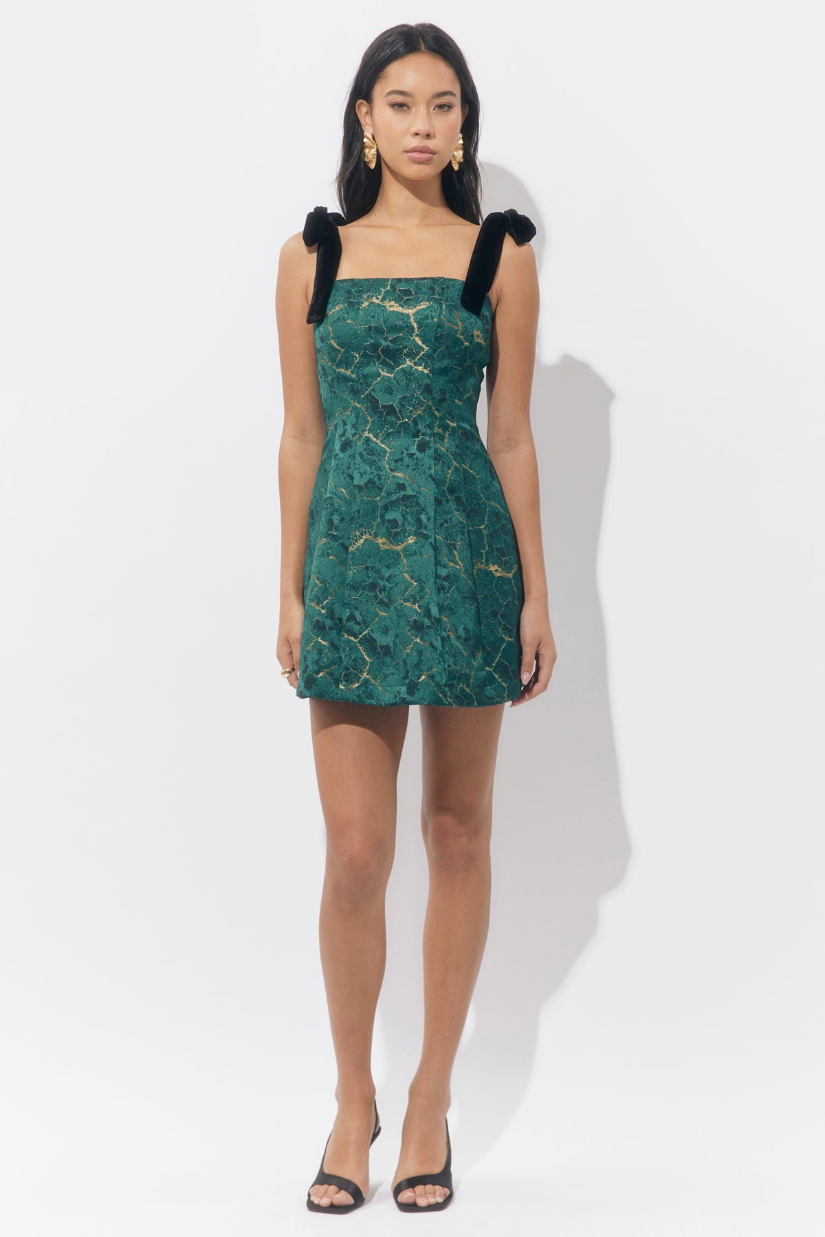 Hannah Burnout Shoulder Tie Flared Mini Dress