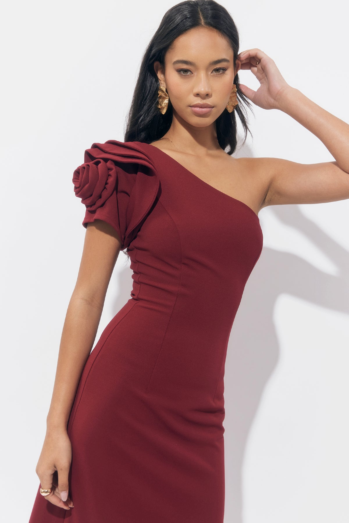 Dion One Shoulder Floral Applique Maxi Dress