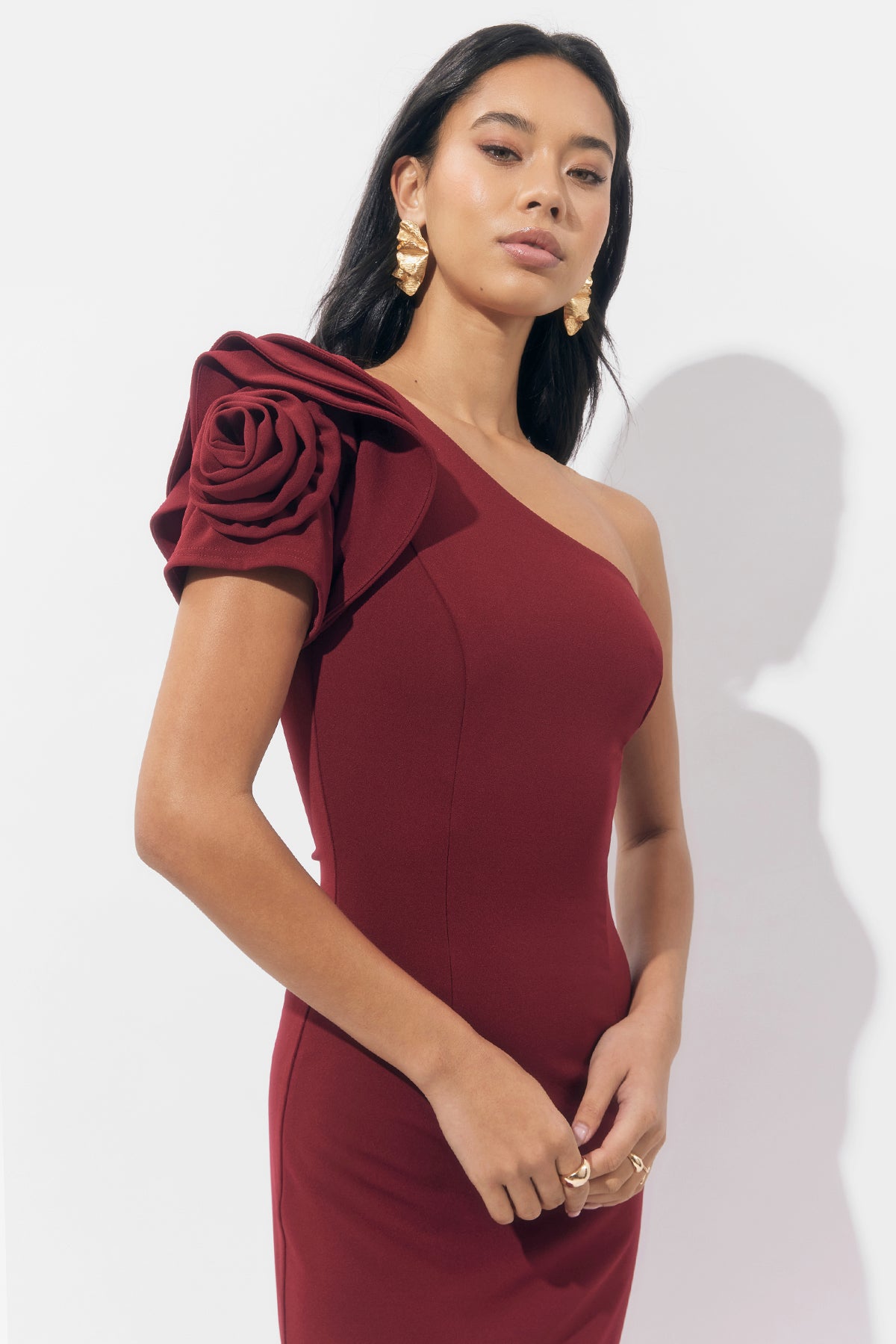Dion One Shoulder Floral Applique Maxi Dress