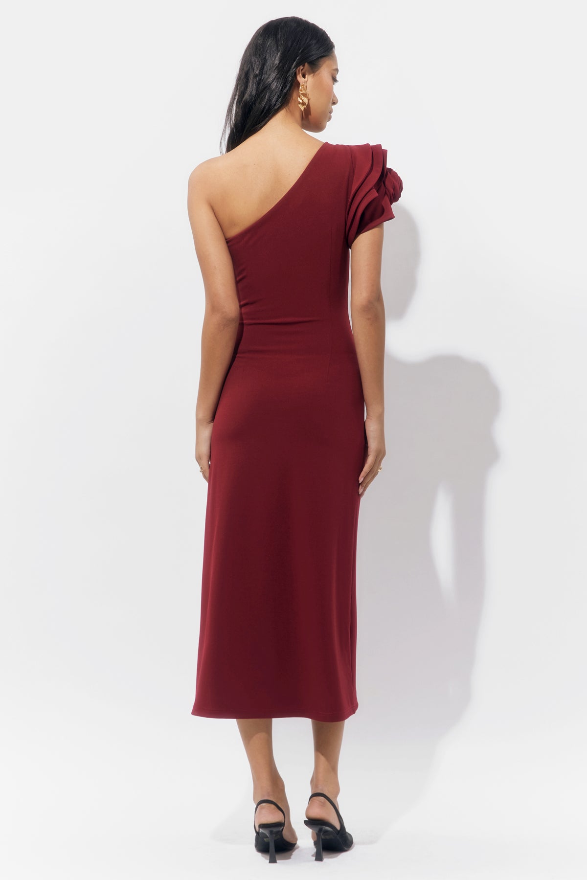 Dion One Shoulder Floral Applique Maxi Dress