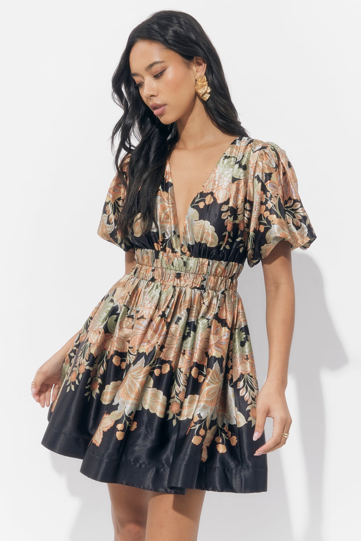 Koi Border Printed Mini Fit and Flare Dress