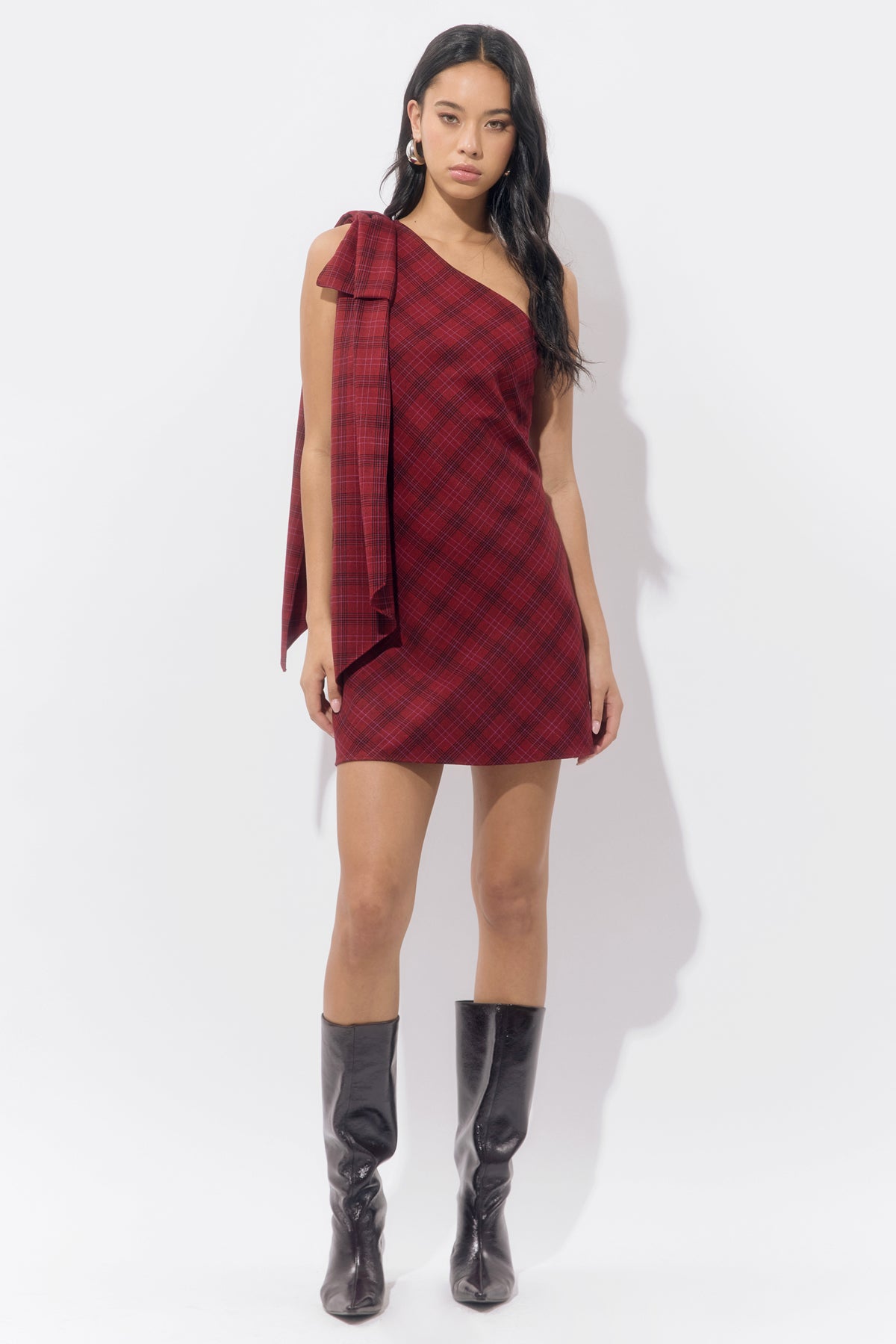 Nessi One Shoulder Plaid Mini Dress
