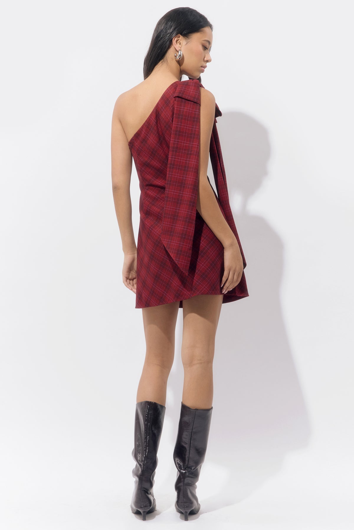 Nessi One Shoulder Plaid Mini Dress