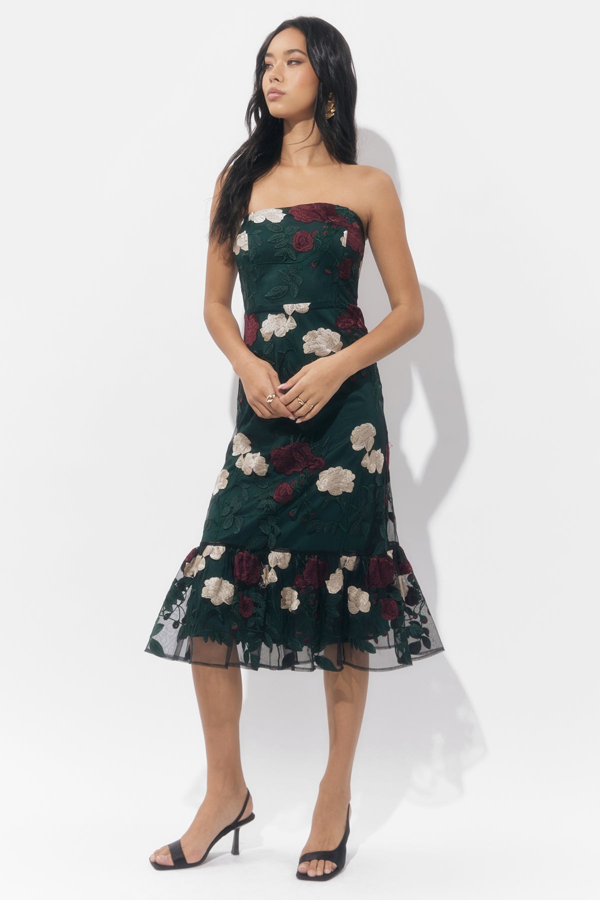 Calita Strapless Embroidered Mesh Dress