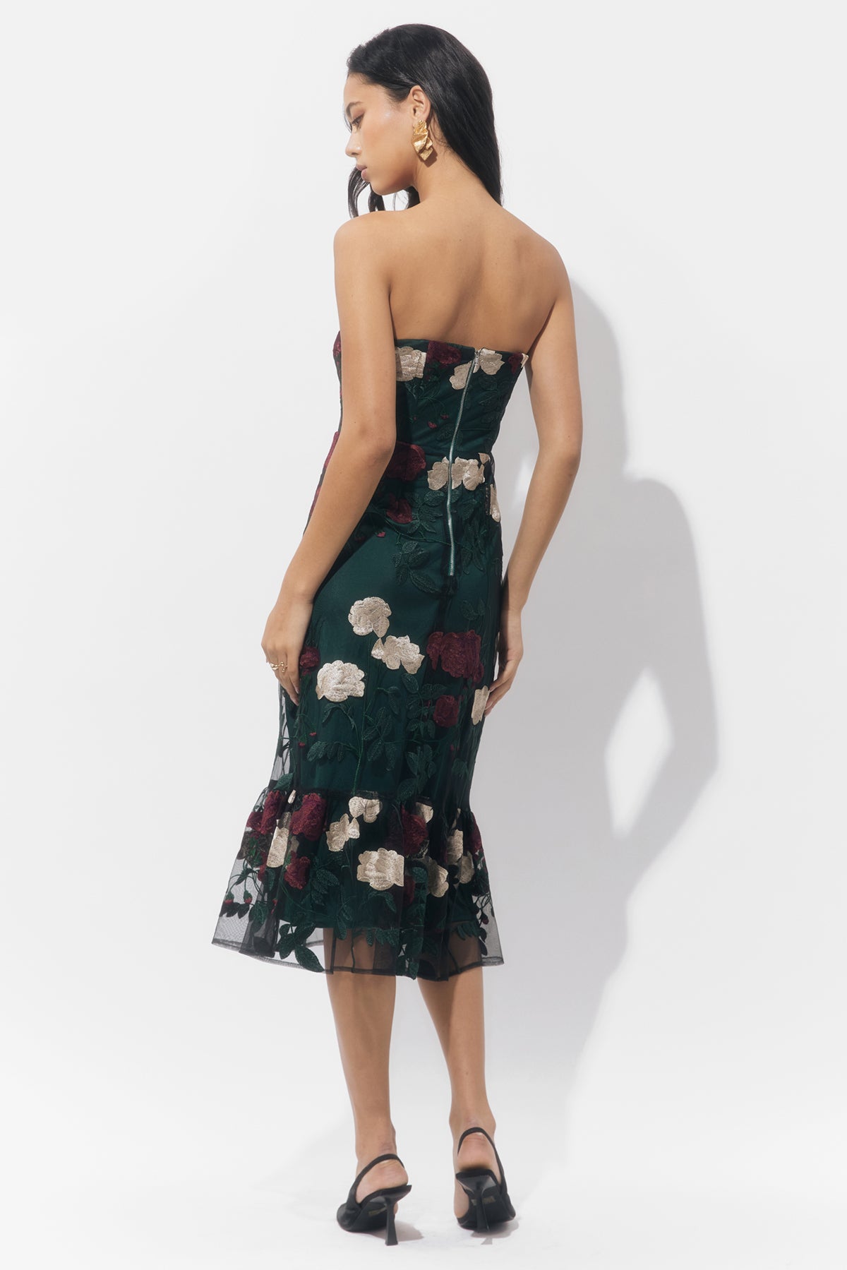Calita Strapless Embroidered Mesh Dress