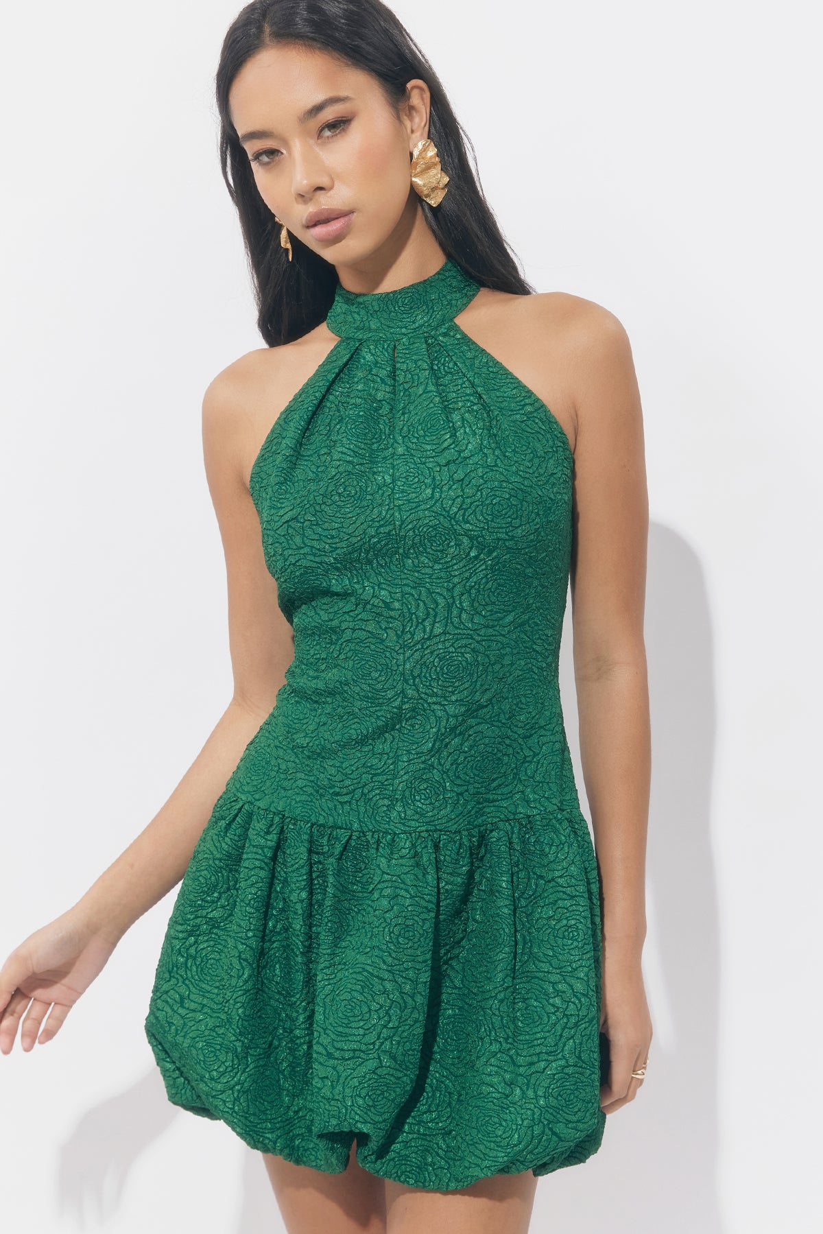 Tracois Textured Halter Bubble Mini Dress