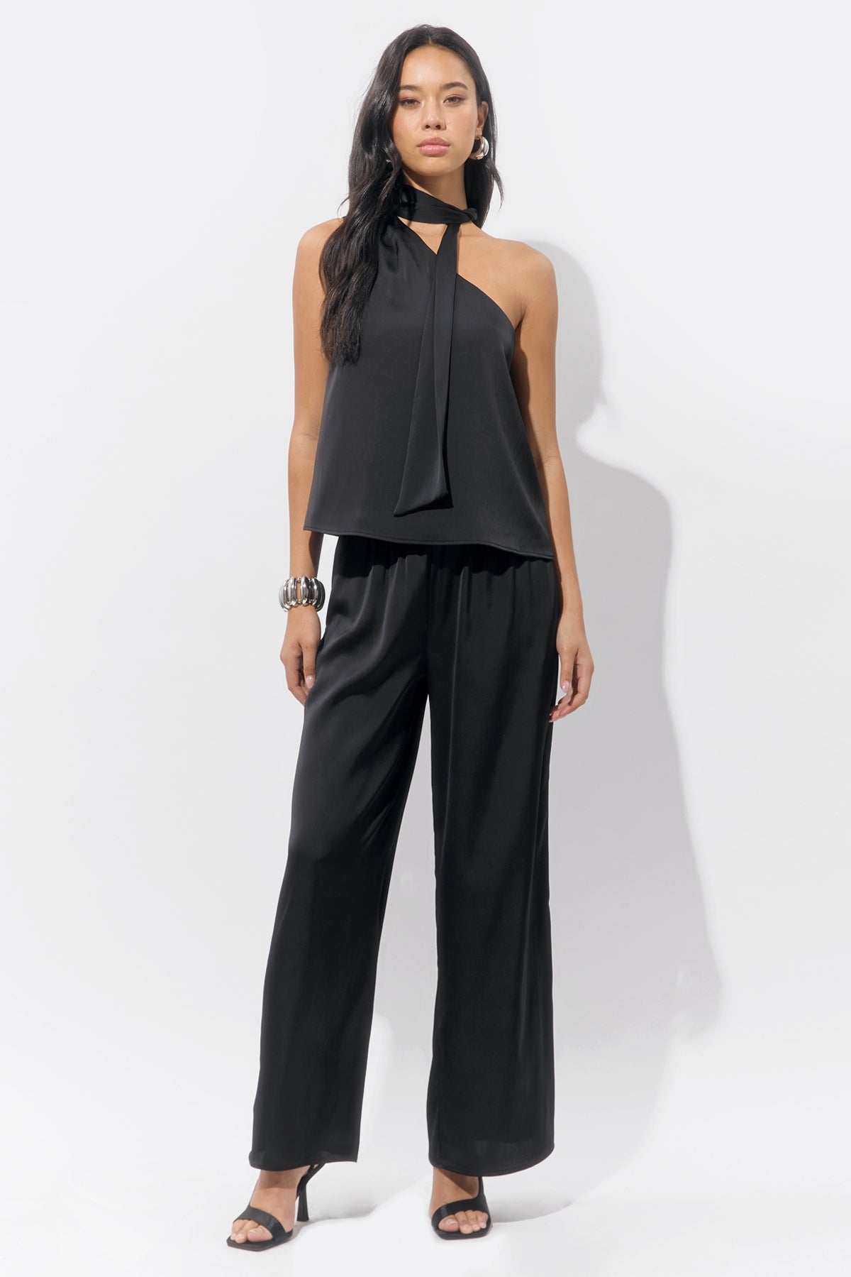 Lisette Scarf One Shoulder Black Top