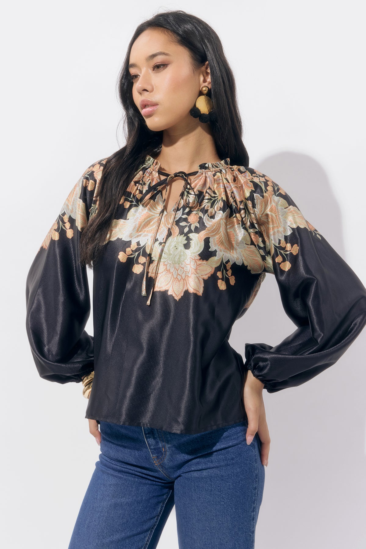 Joa Border Printed Blouse
