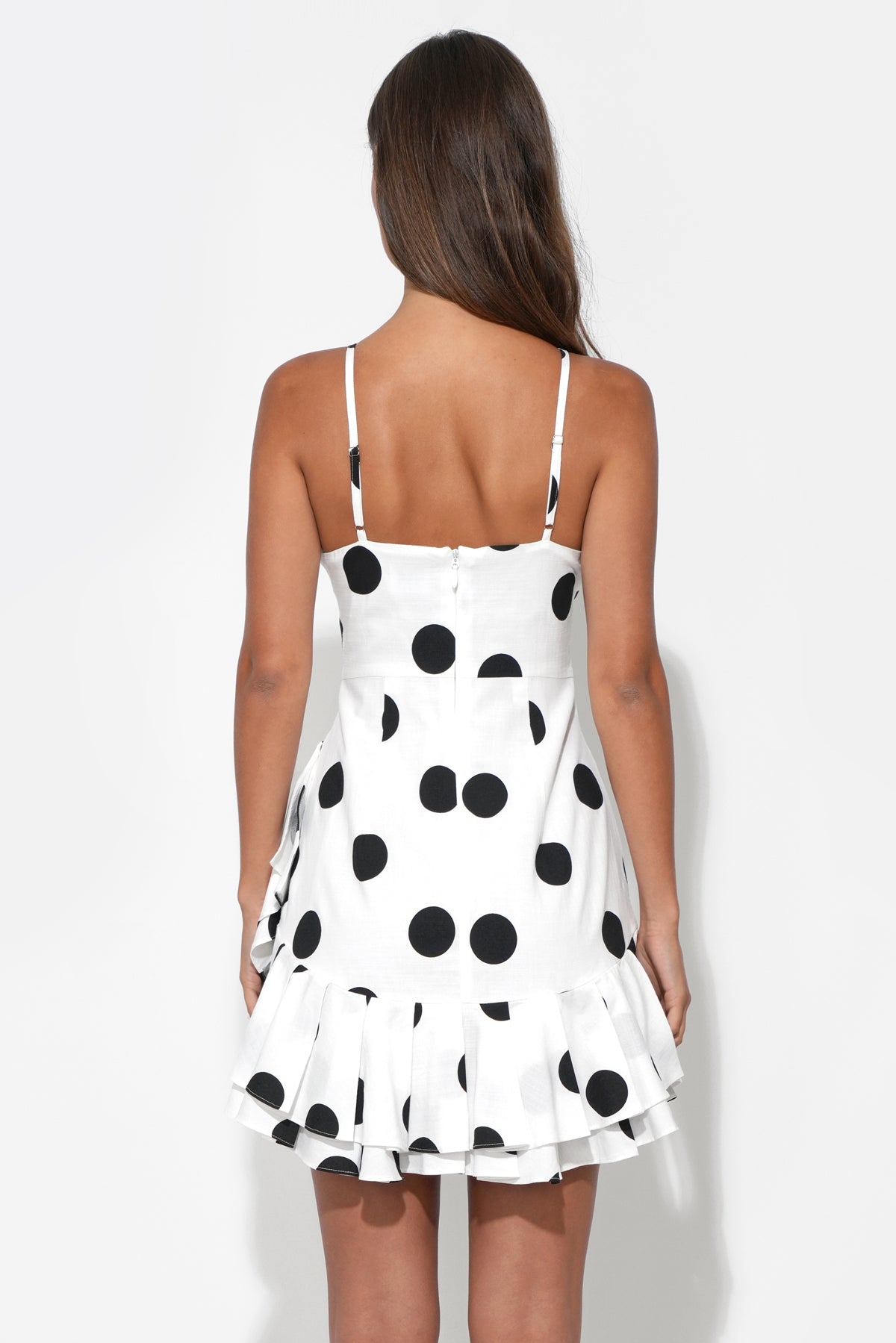 Brianna Halter Ruffle Linen Dot Mini Dress