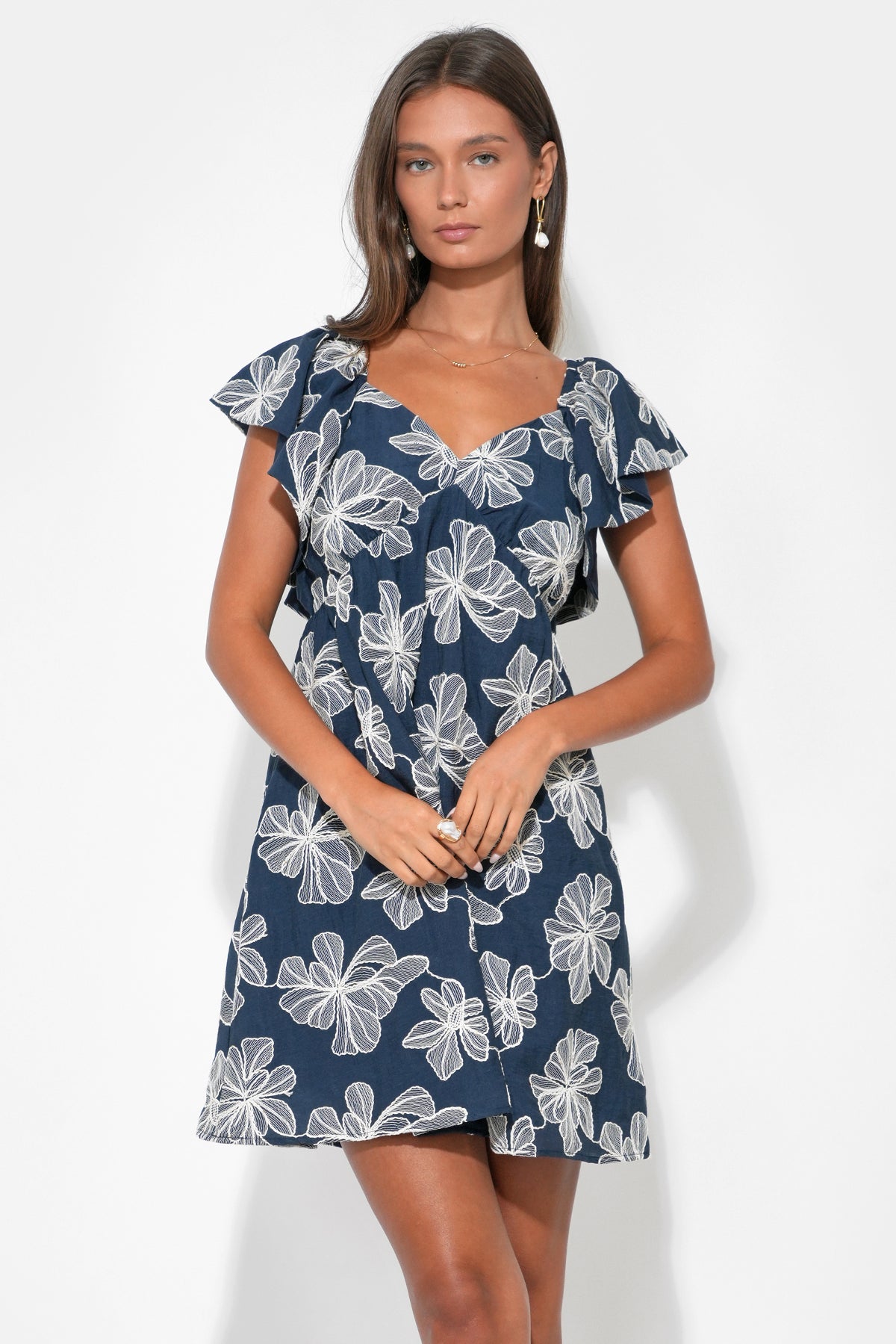 Lilah Ruffle Sleeve Embroidery Mini Dress