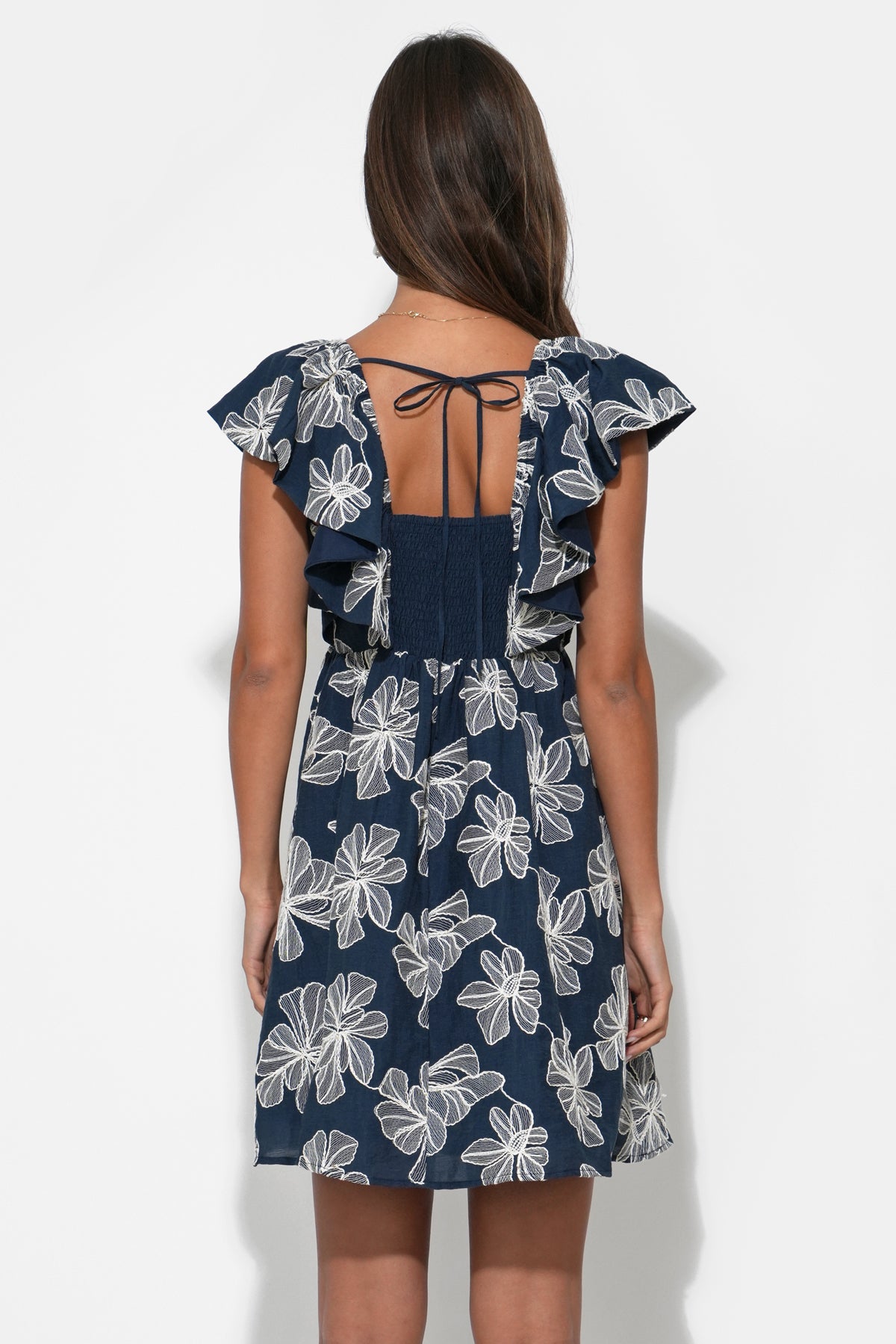 Lilah Ruffle Sleeve Embroidery Mini Dress