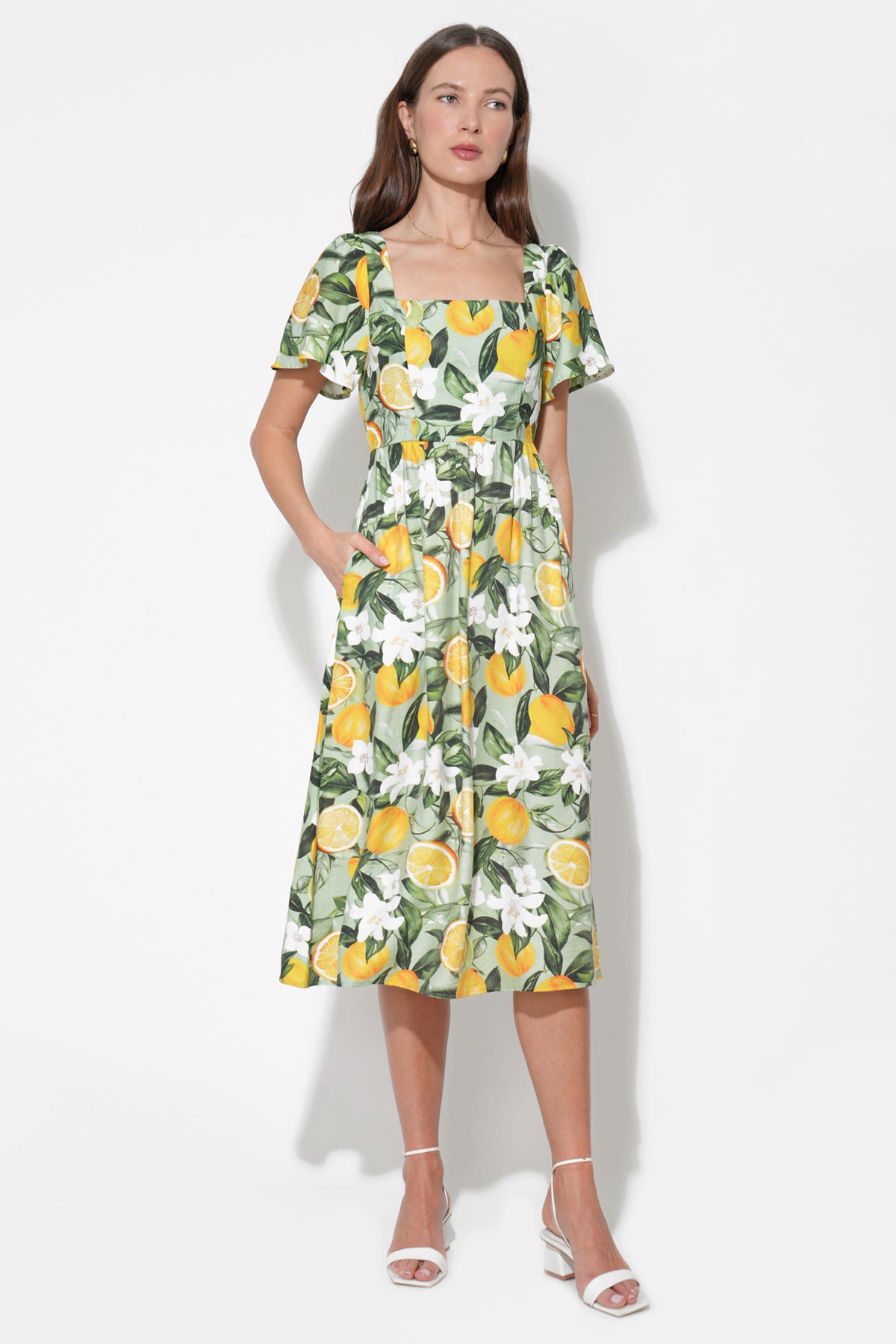 Kailany Bubble Sleeve Lemon Midi Dress