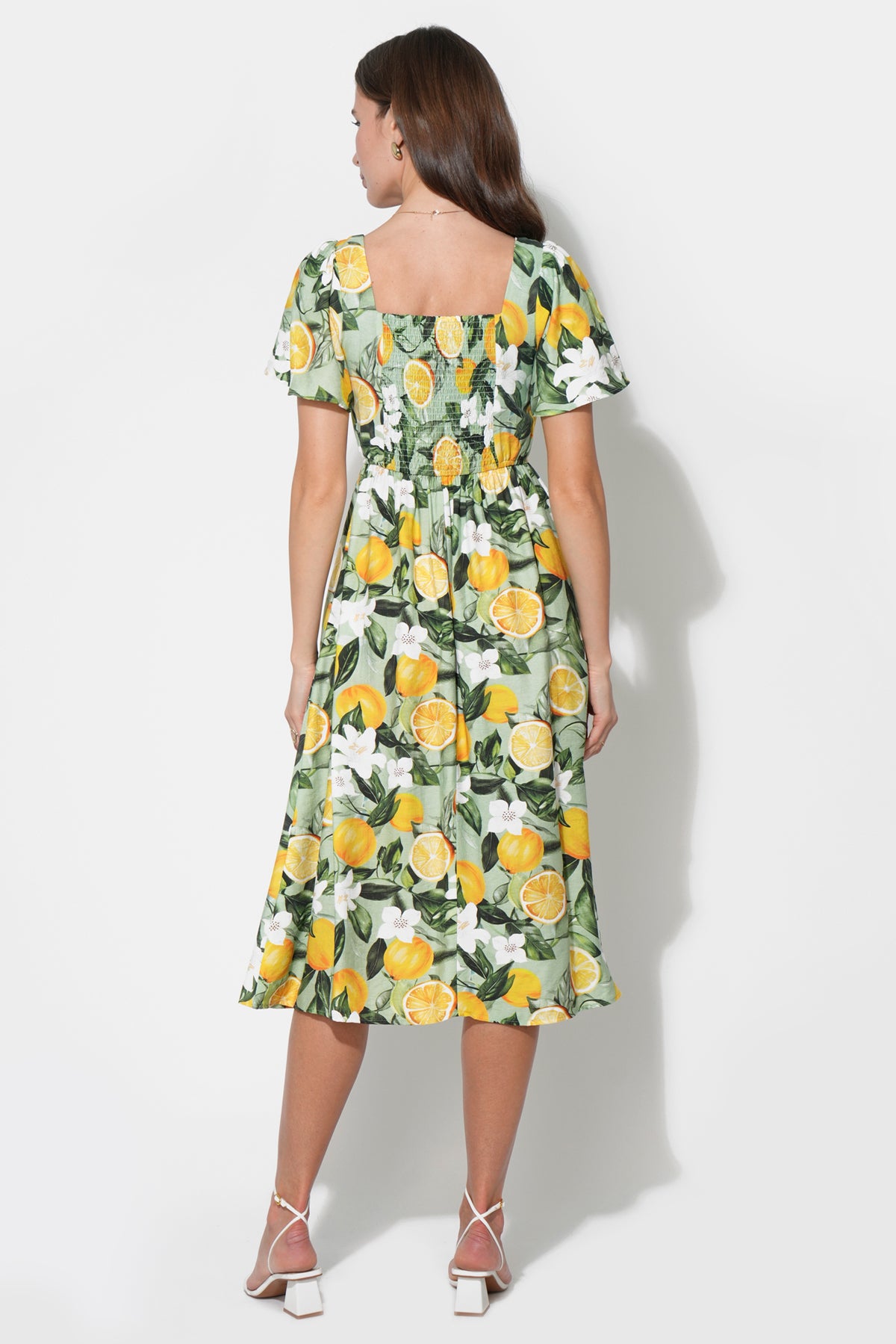 Kailany Bubble Sleeve Lemon Midi Dress