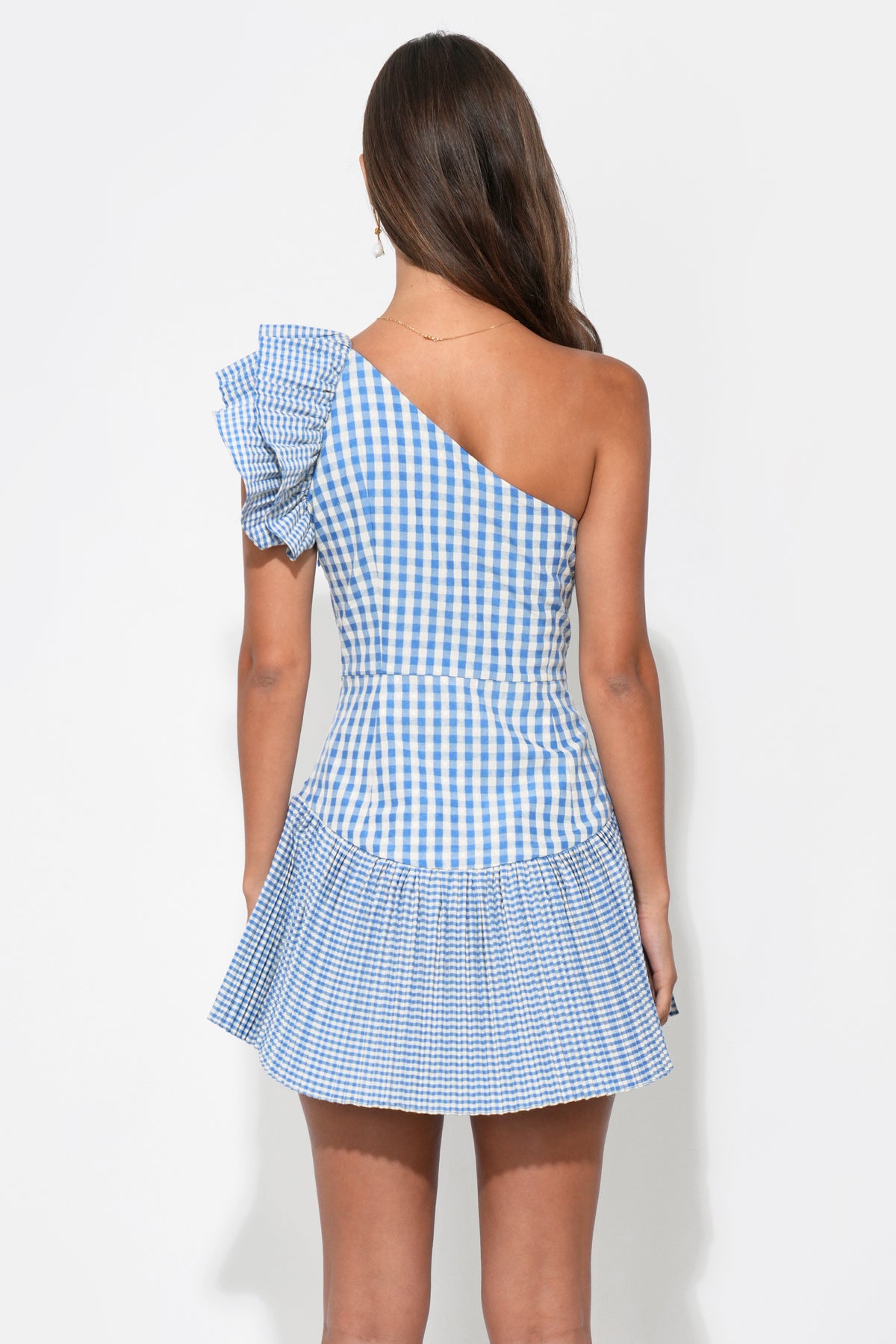 Ava One Shoulder Gingham Mini Dress