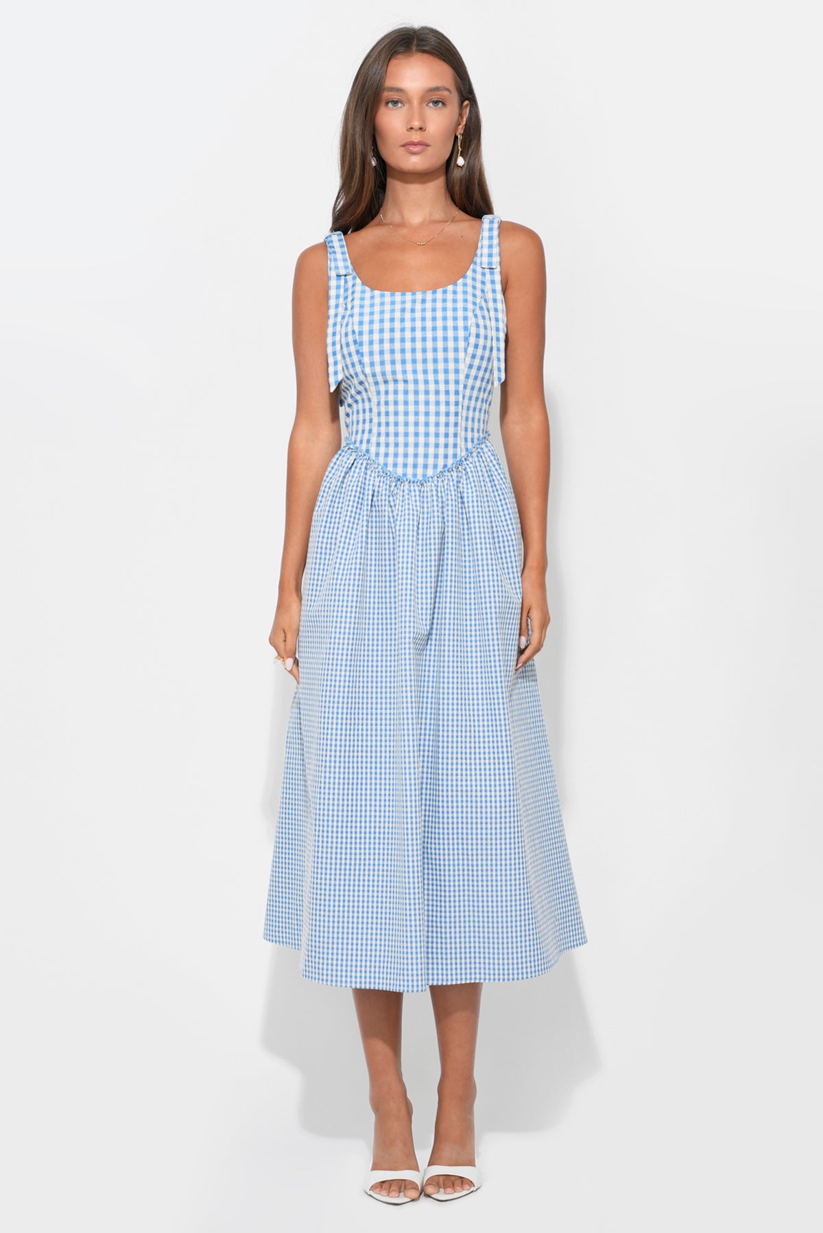 Camila Bow Straps Gingham Midi Dress