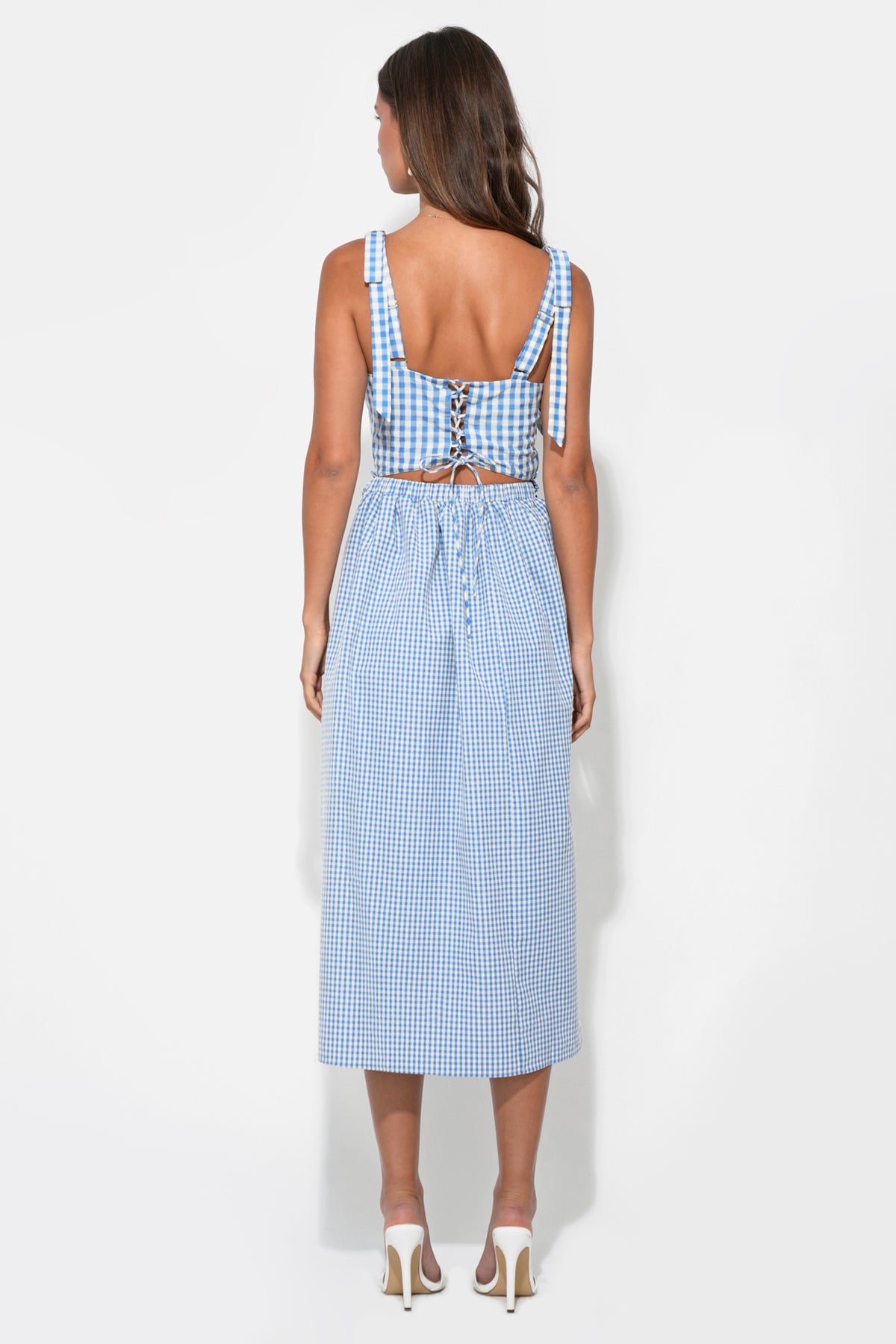 Camila Bow Straps Gingham Midi Dress