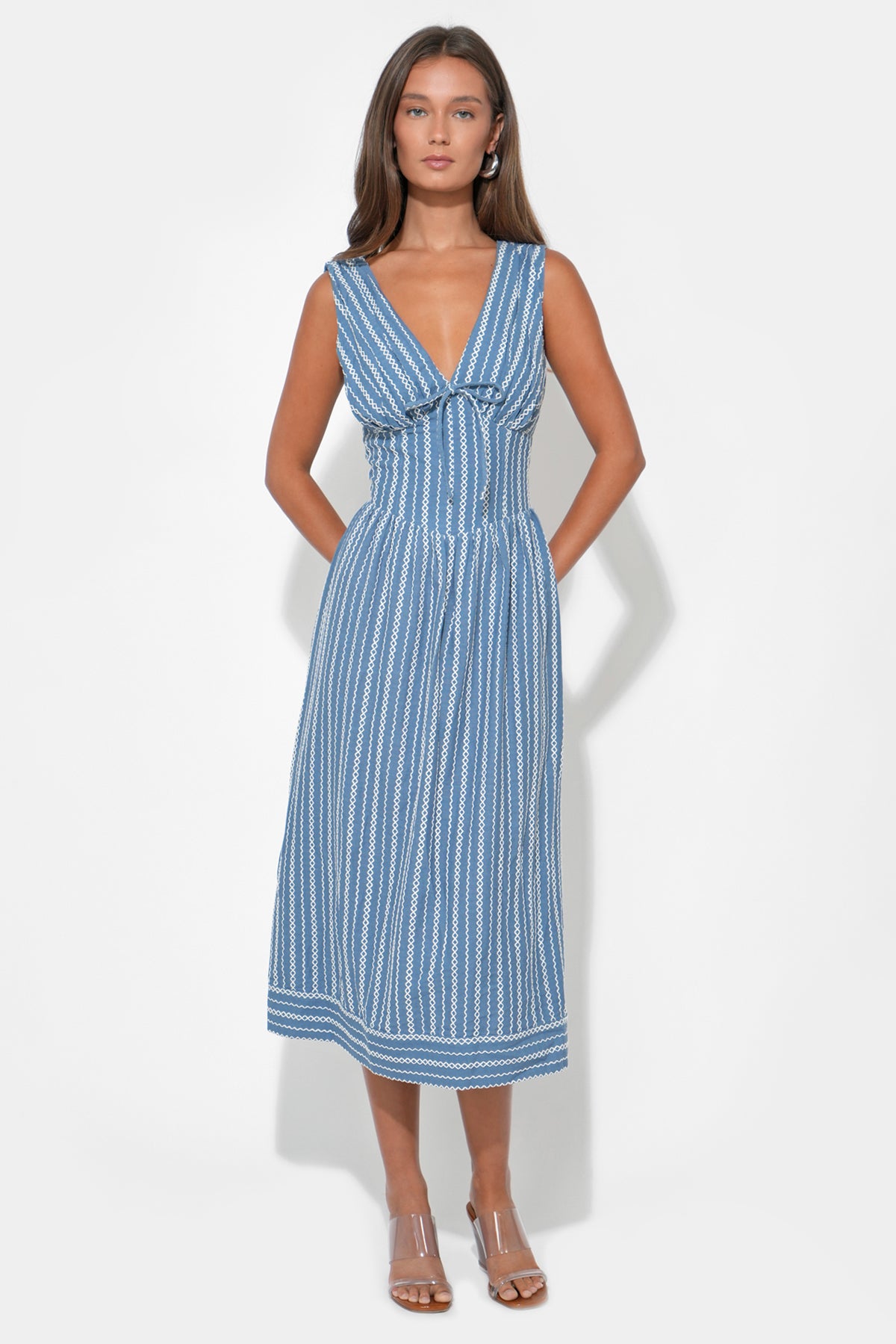 Sophia Corset Embroidery Midi Dress