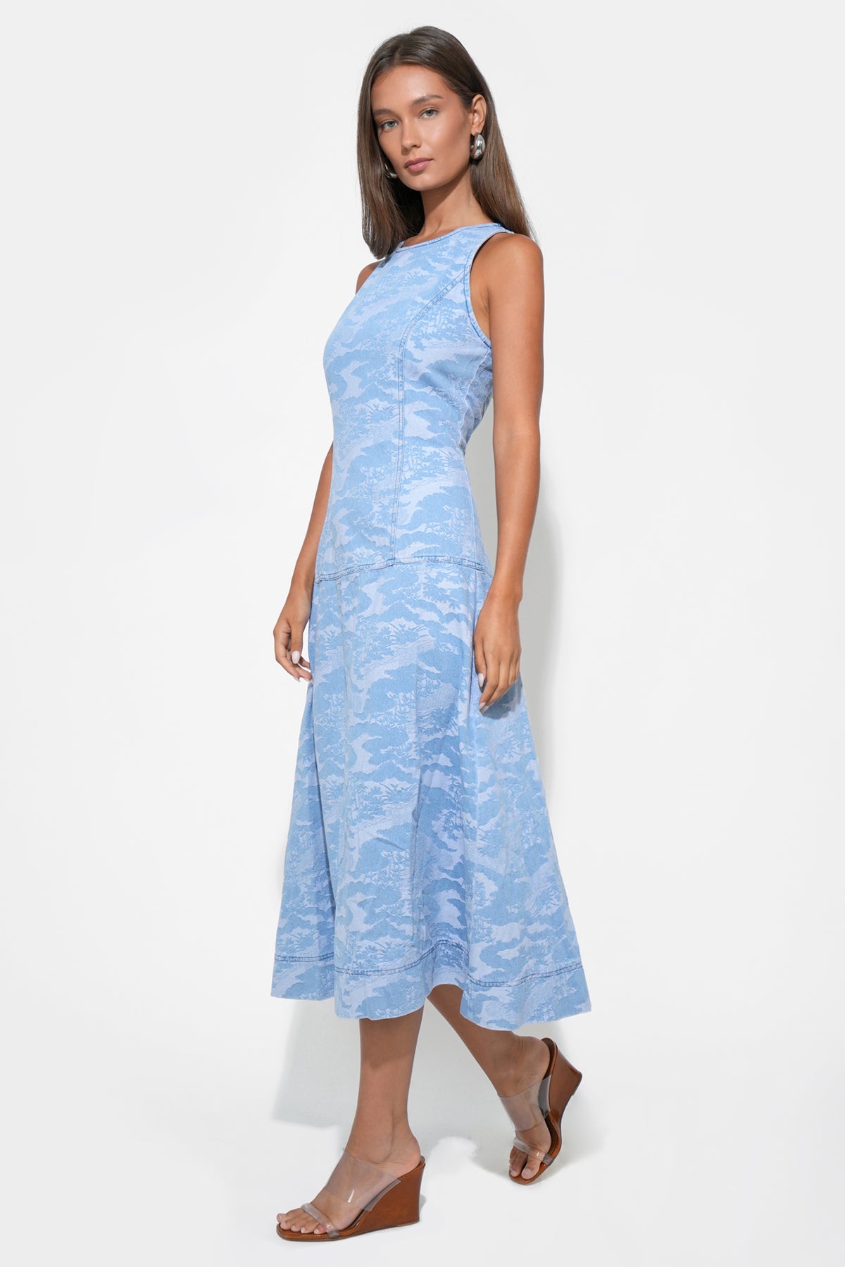 Vivienne Sleeveless Jacquard Denim Midi Dress