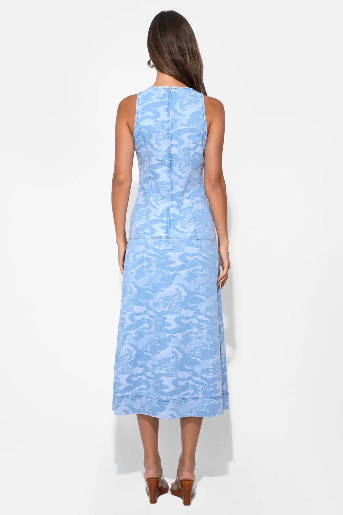 Vivienne Sleeveless Jacquard Denim Midi Dress