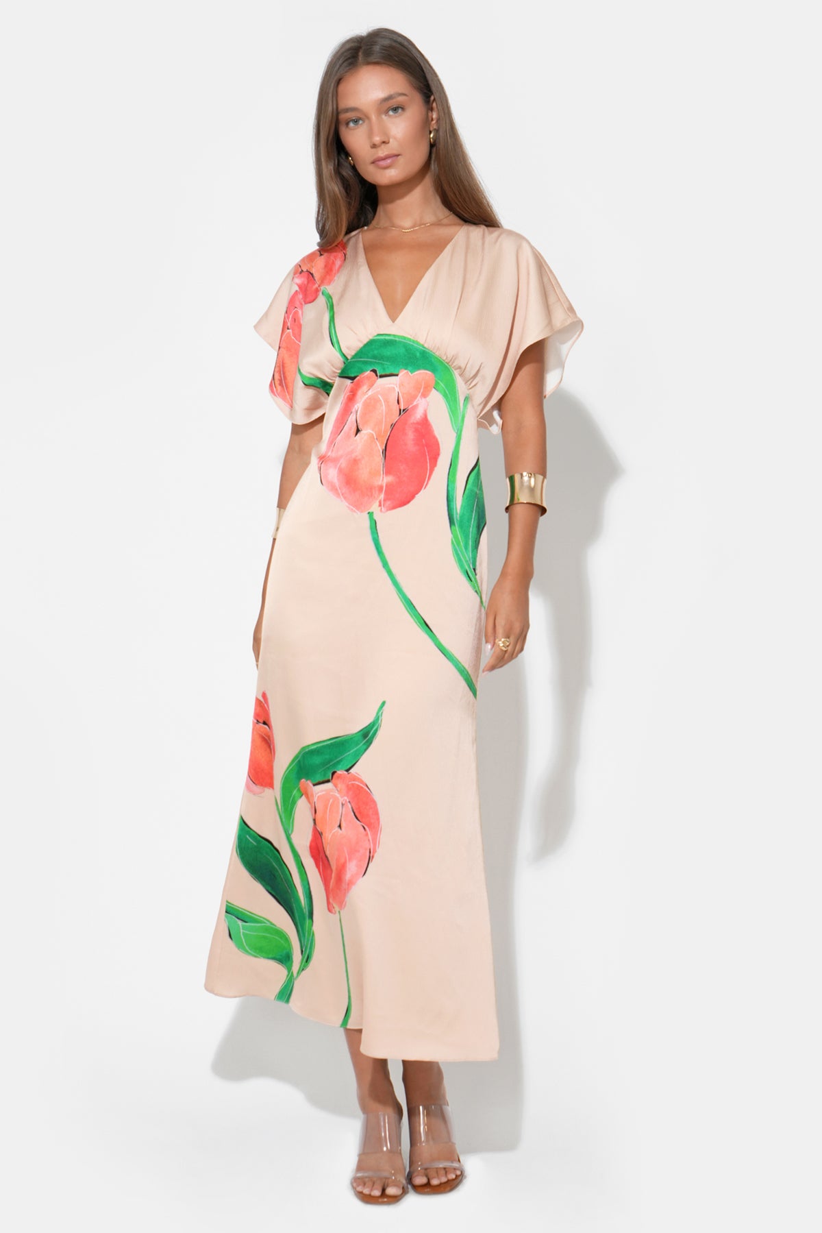 Madelyn Flutter Sleeve Large Floral Midi Dress