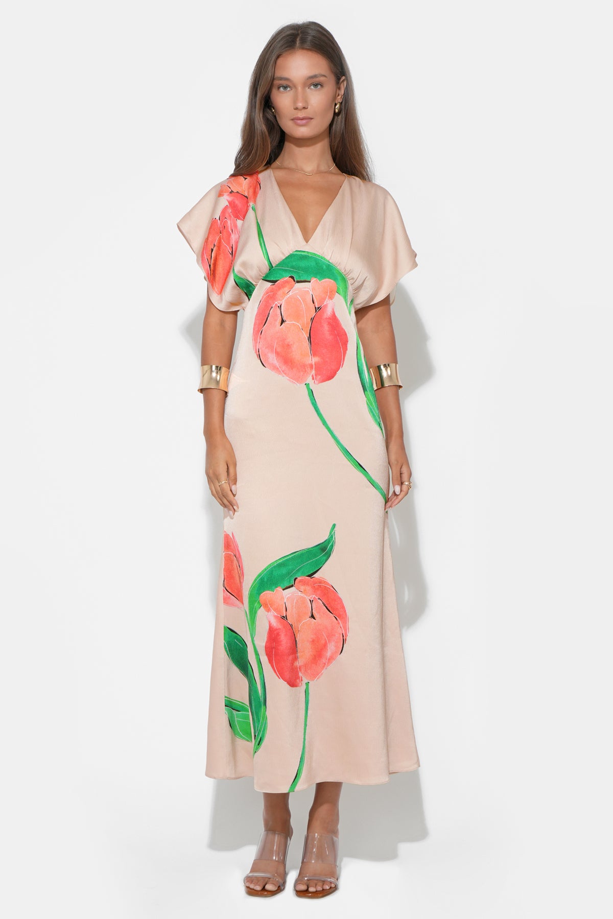 Madelyn Flutter Sleeve Large Floral Midi Dress