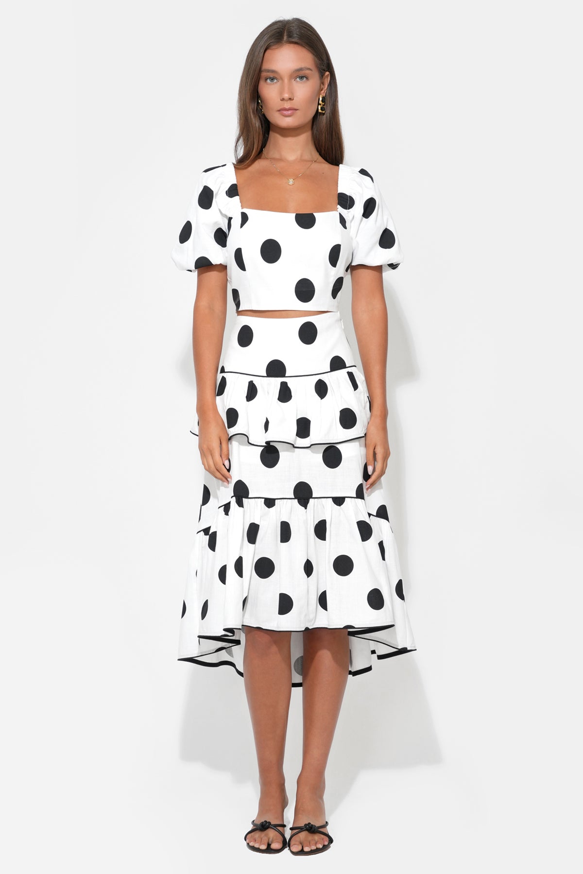 Aaliyah Layered Ruffle Linen Dot Skirt