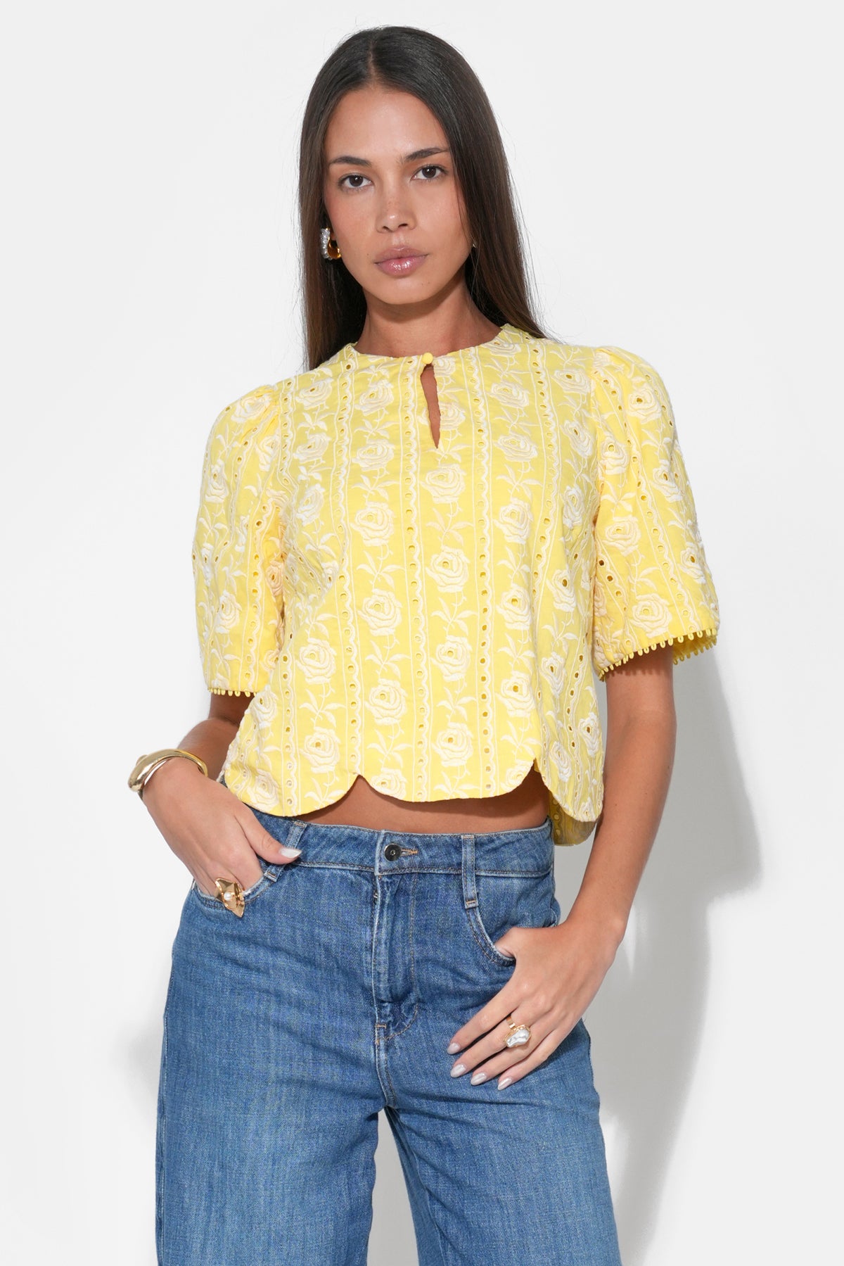 Eleanor Scallop Floral Embroidery Top