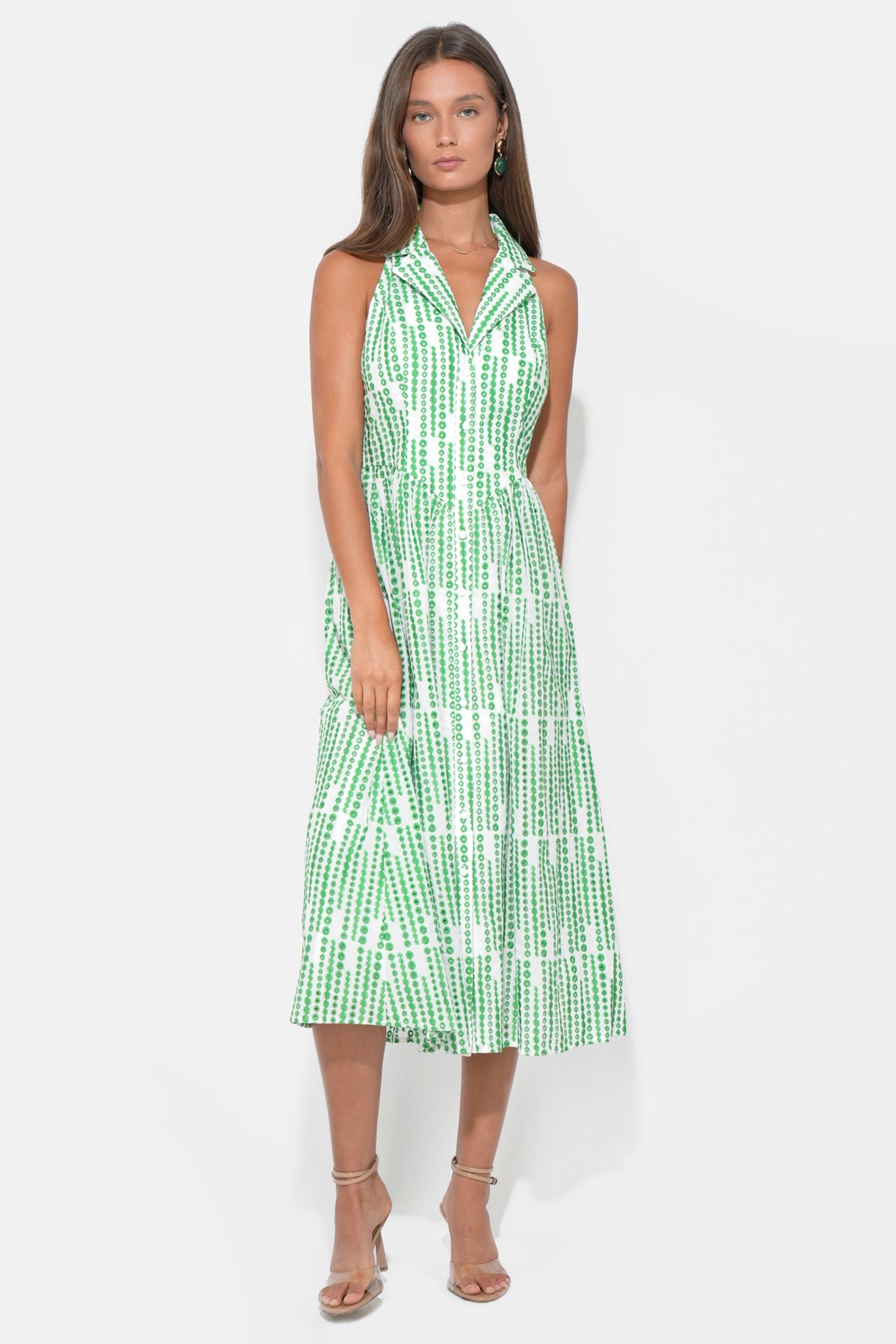 Ruby Halter Embroidery Midi Dress