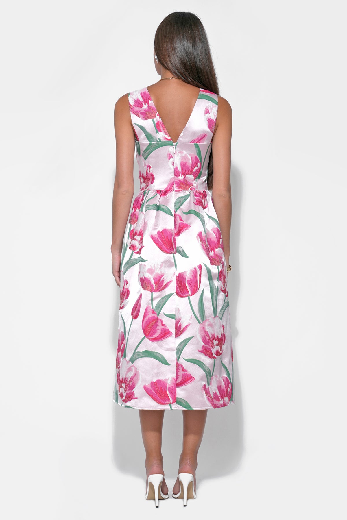 Amira Sweetheart Flower Jacquard Midi Dress