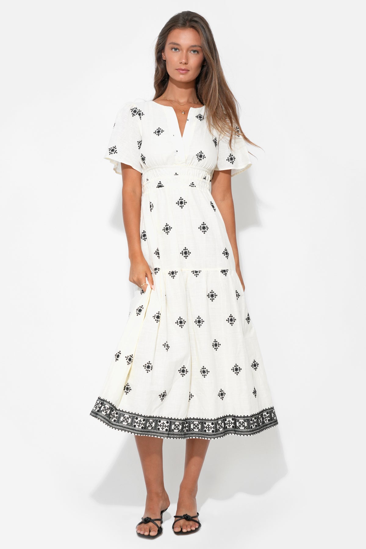 Elani Embroidery Midi Dress