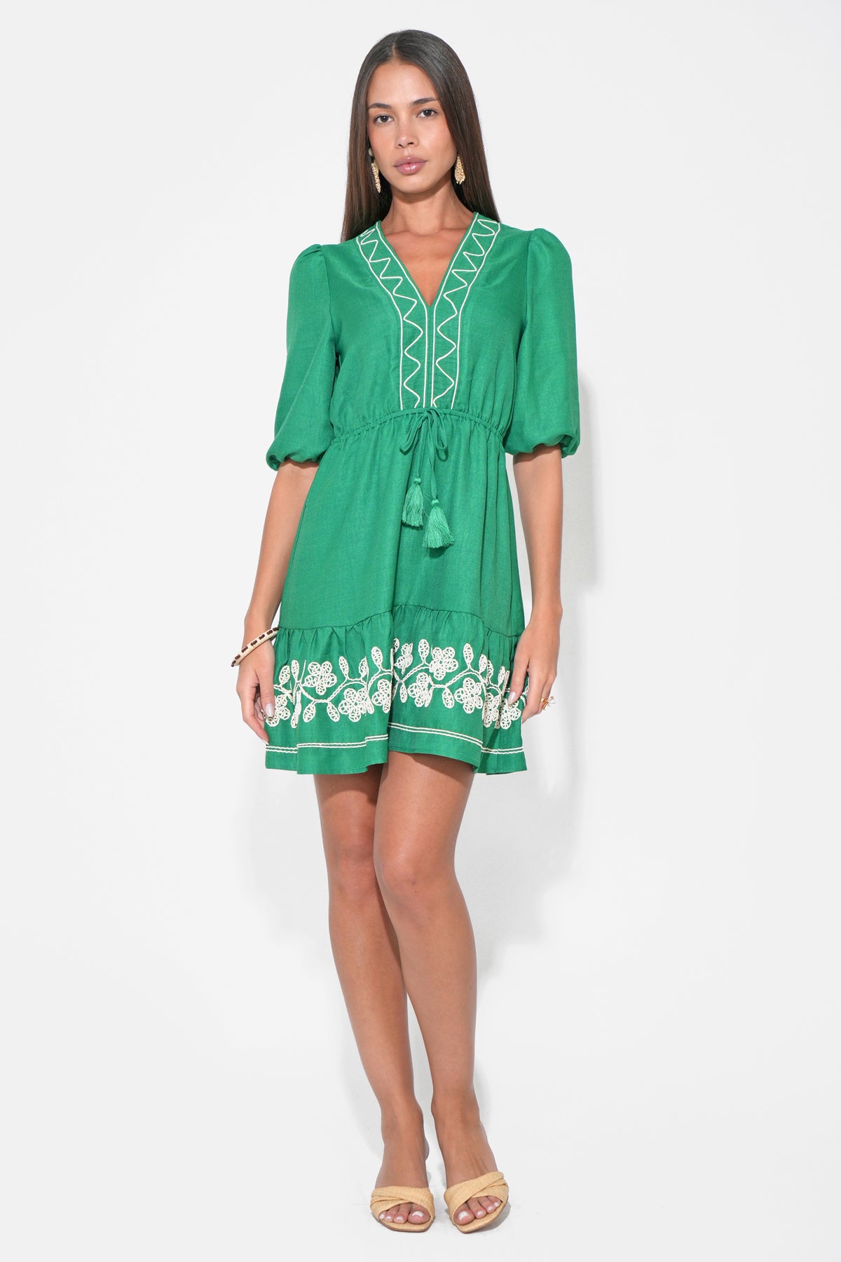 Taylor Embroidery Ruffle Hem Mini Dress