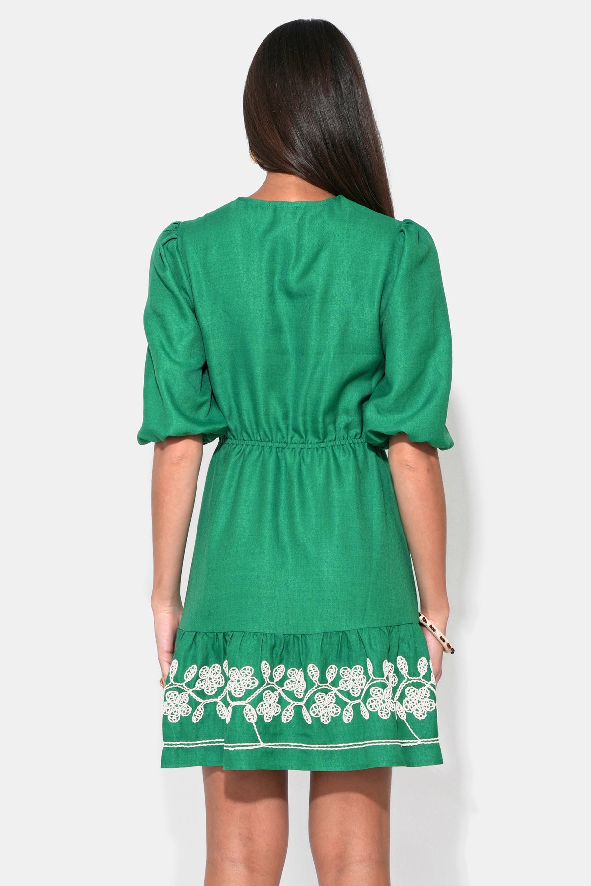 Taylor Embroidery Ruffle Hem Mini Dress