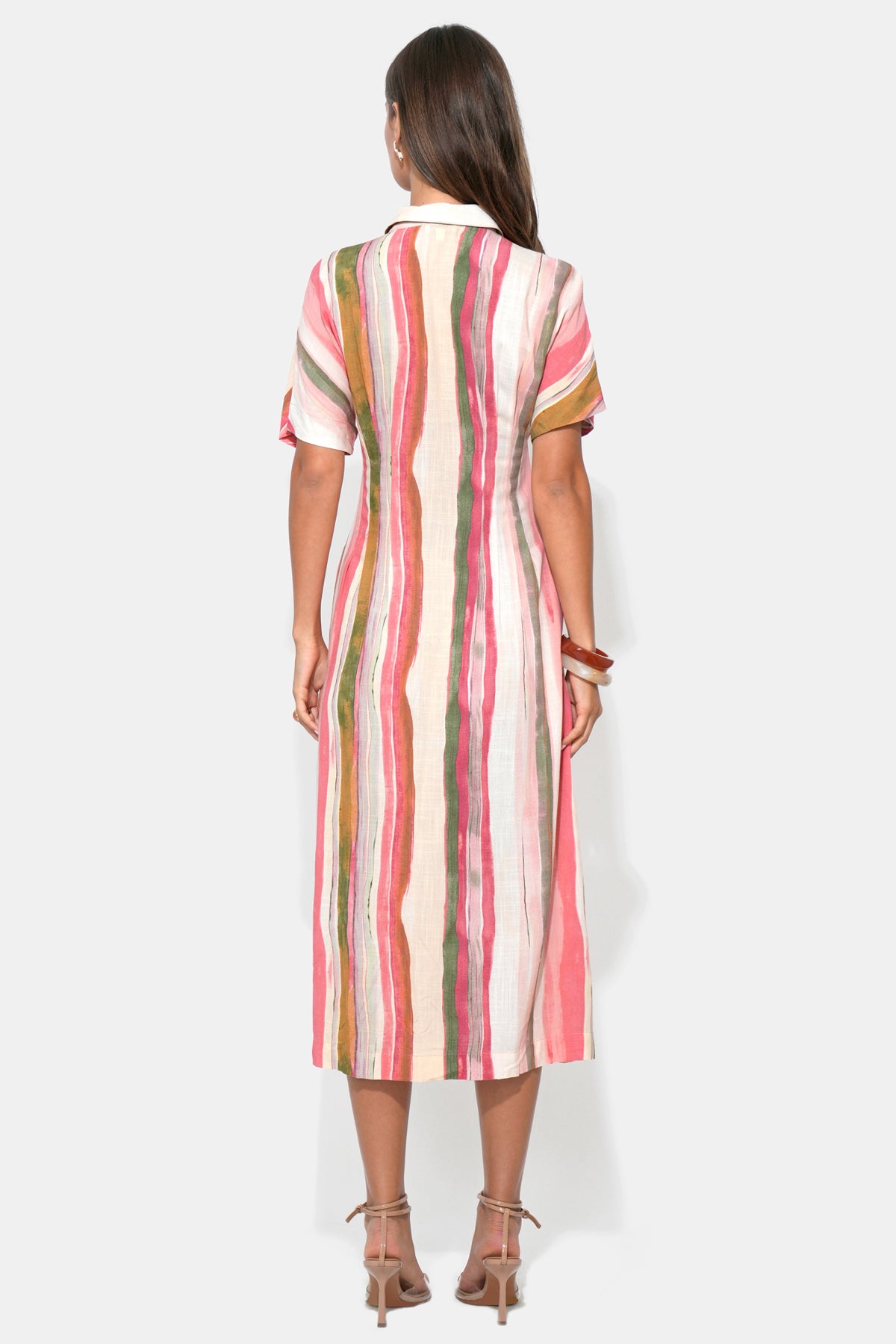 Heidi Button Up Pleated Stripe Midi Dress