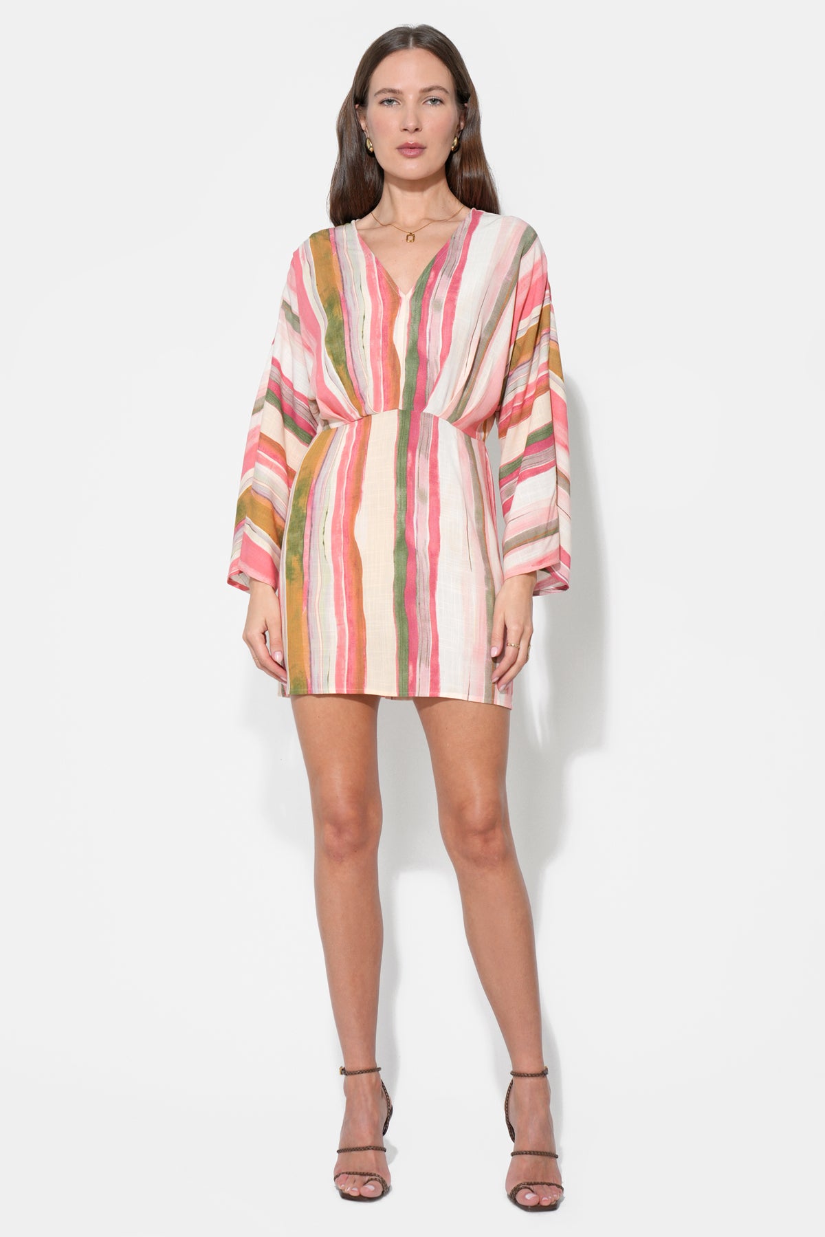 Julianna Dolman Sleeves Stripes Mini Dress