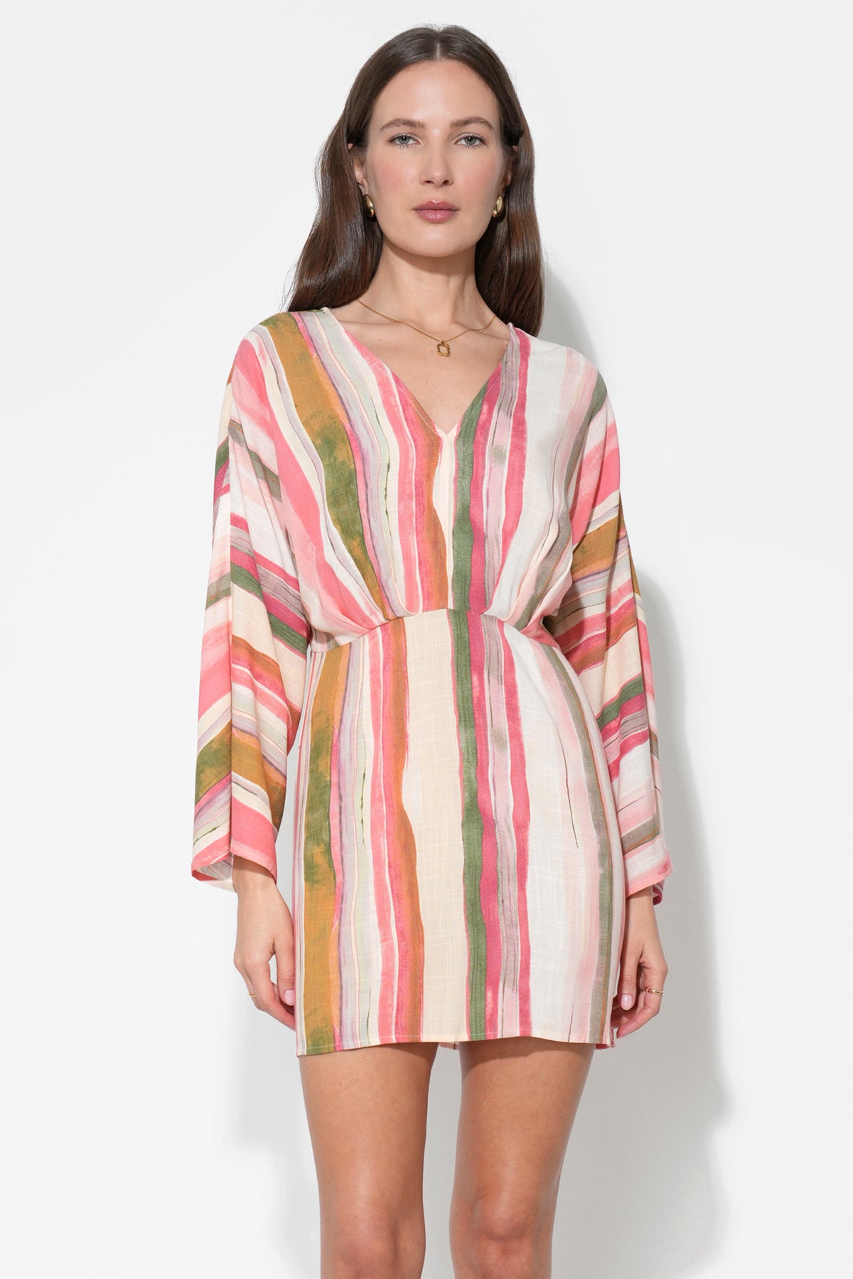 Julianna Dolman Sleeves Stripes Mini Dress