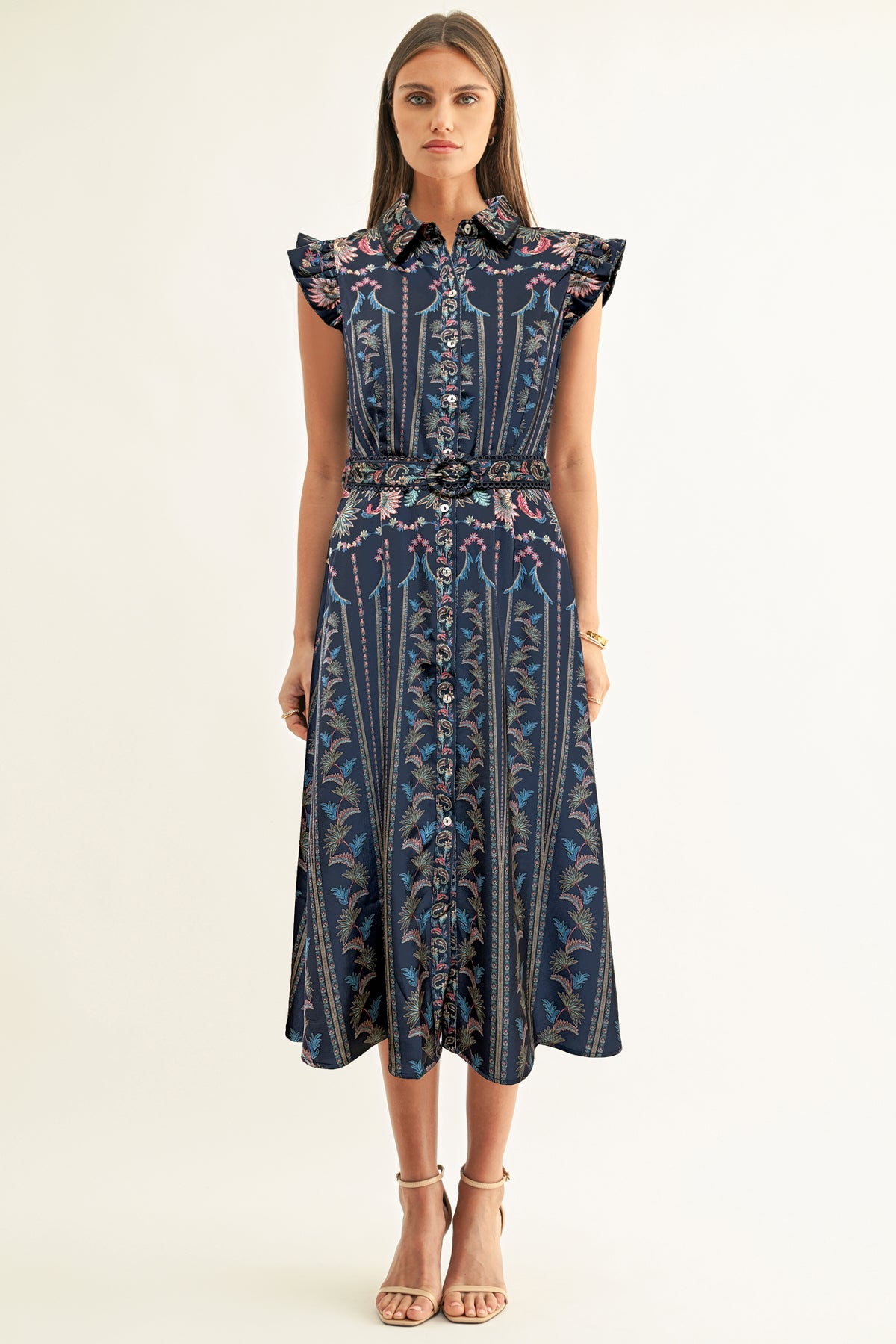 Karly Ruffled Sleeves Shirt Midi Dress