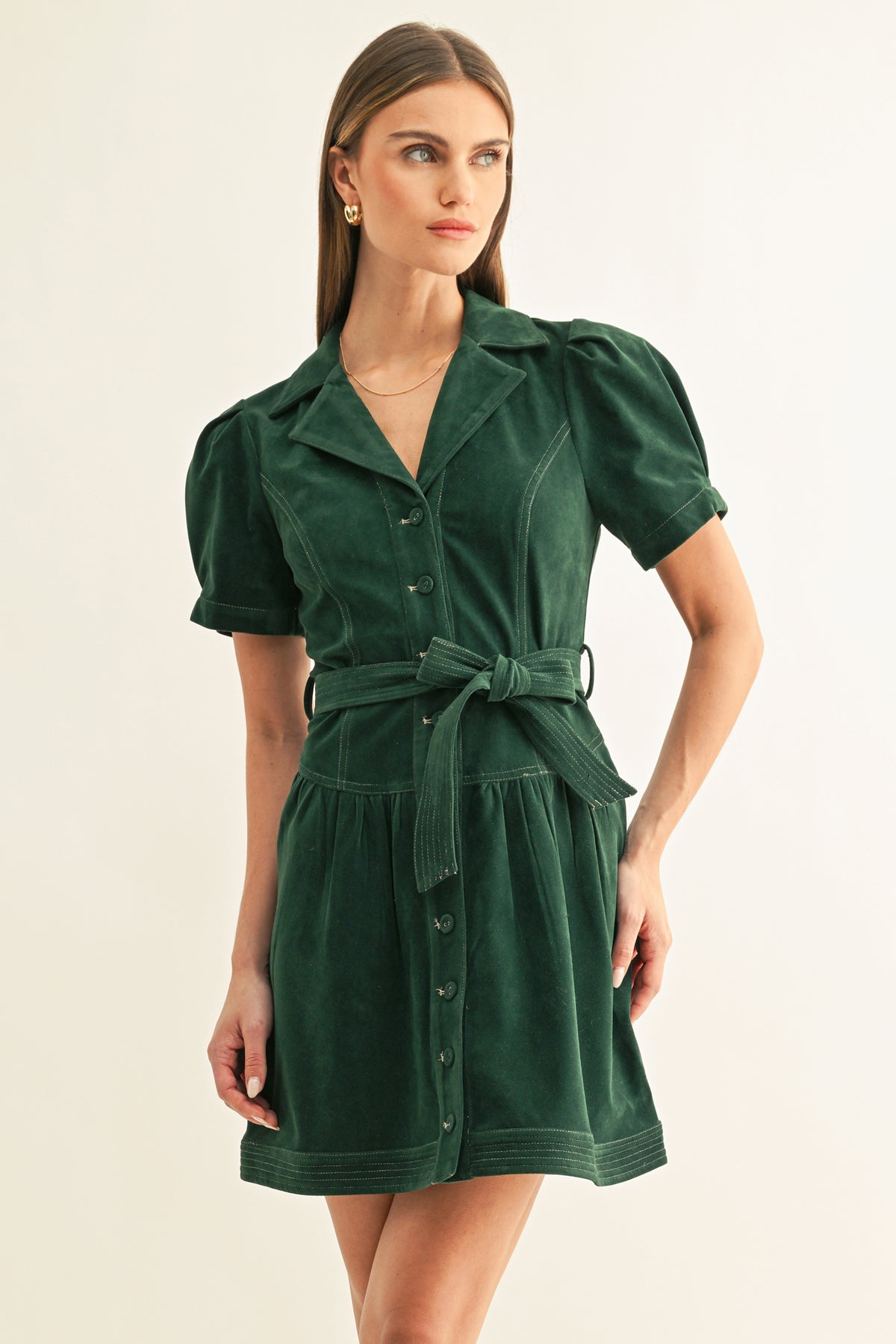 Paige Vegan Suede Belted Shirt Mini Dress
