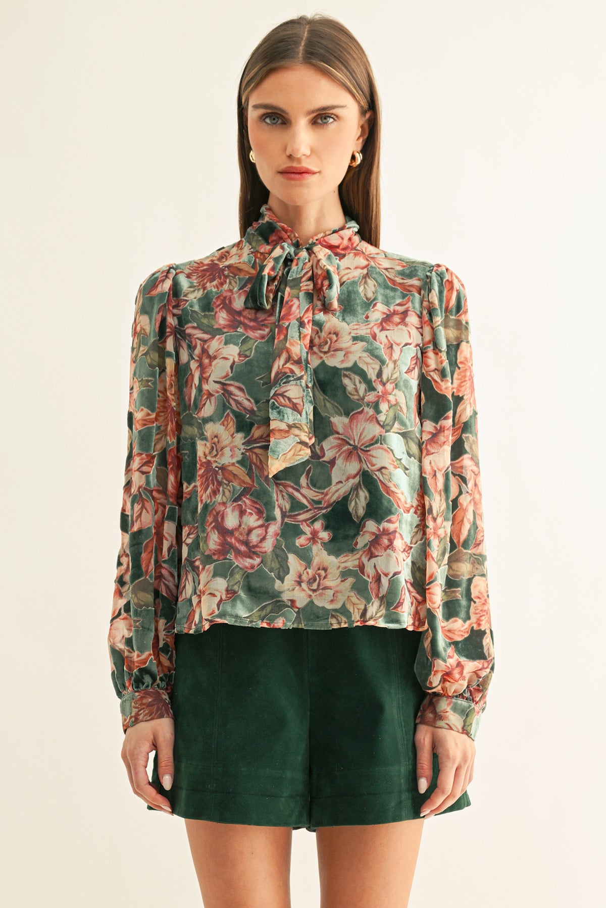 Scarlette Burnout Velvet Tied Neck Blouse