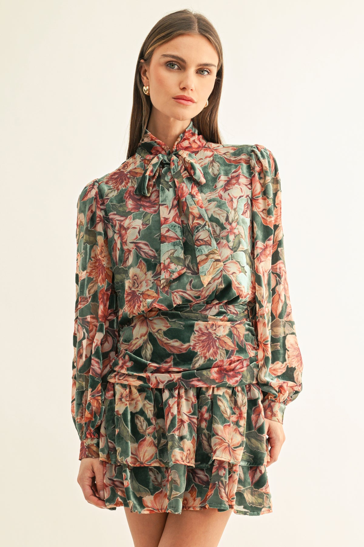 Thea Burnout Velvet Tiered Mini Skirt