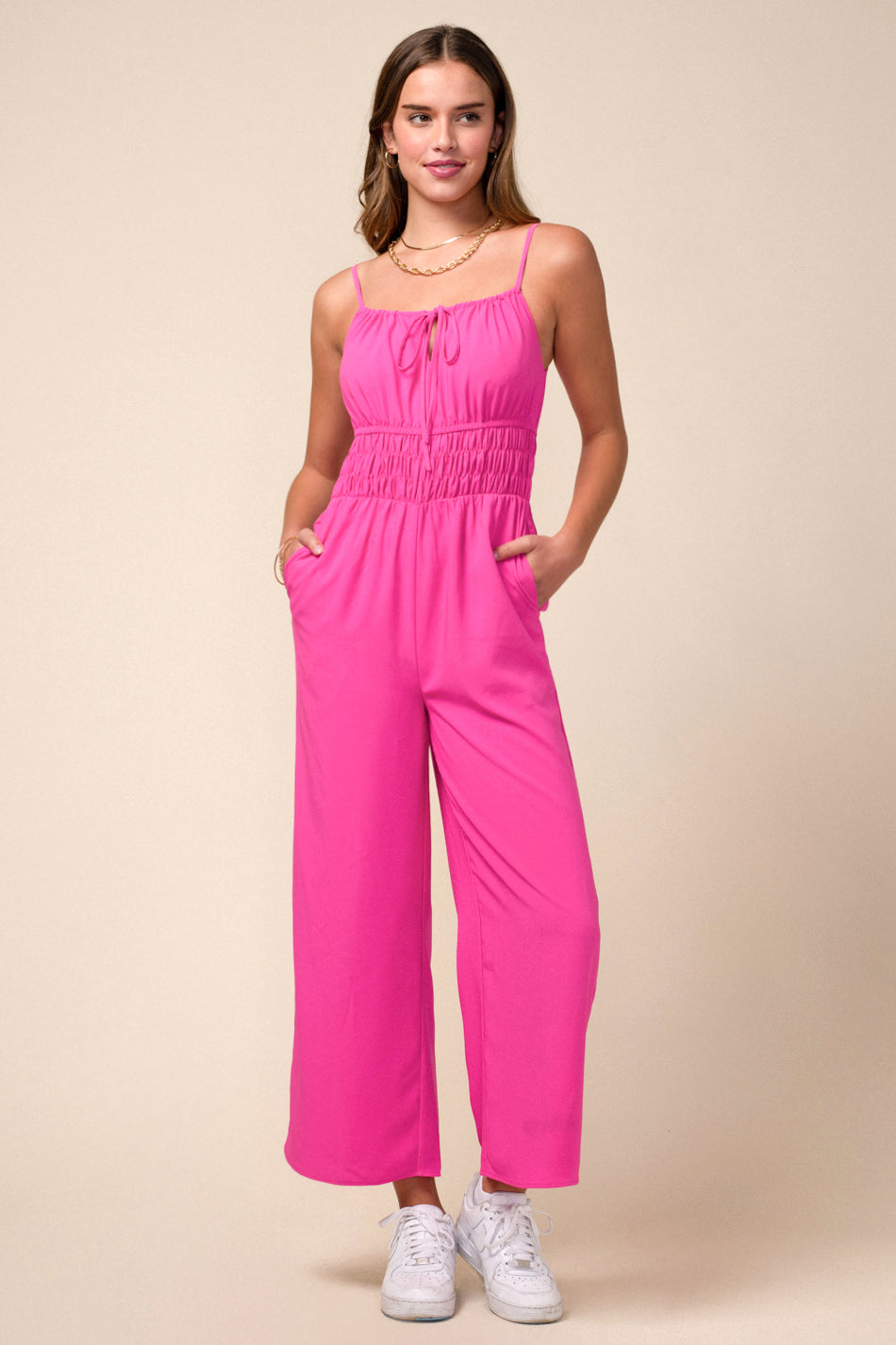 Daisy Smocked Waist Straight Leg jumpsuit