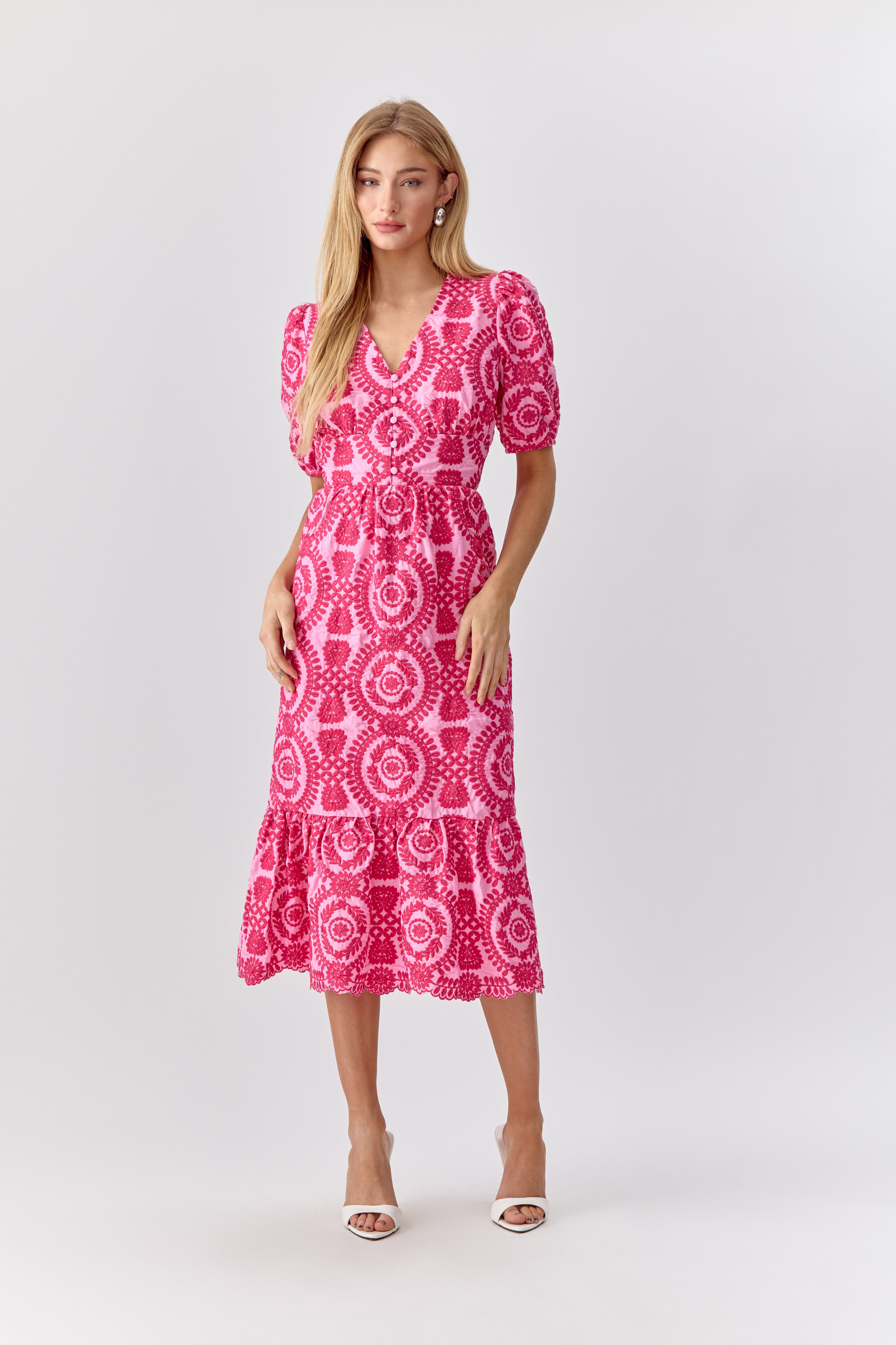 Luisa Cotton Embroidered Eyelet Midi Dress