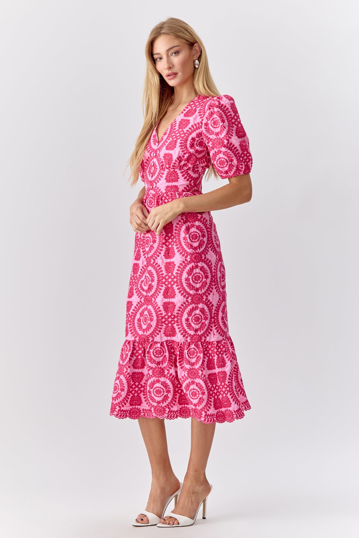 Luisa Cotton Embroidered Eyelet Midi Dress
