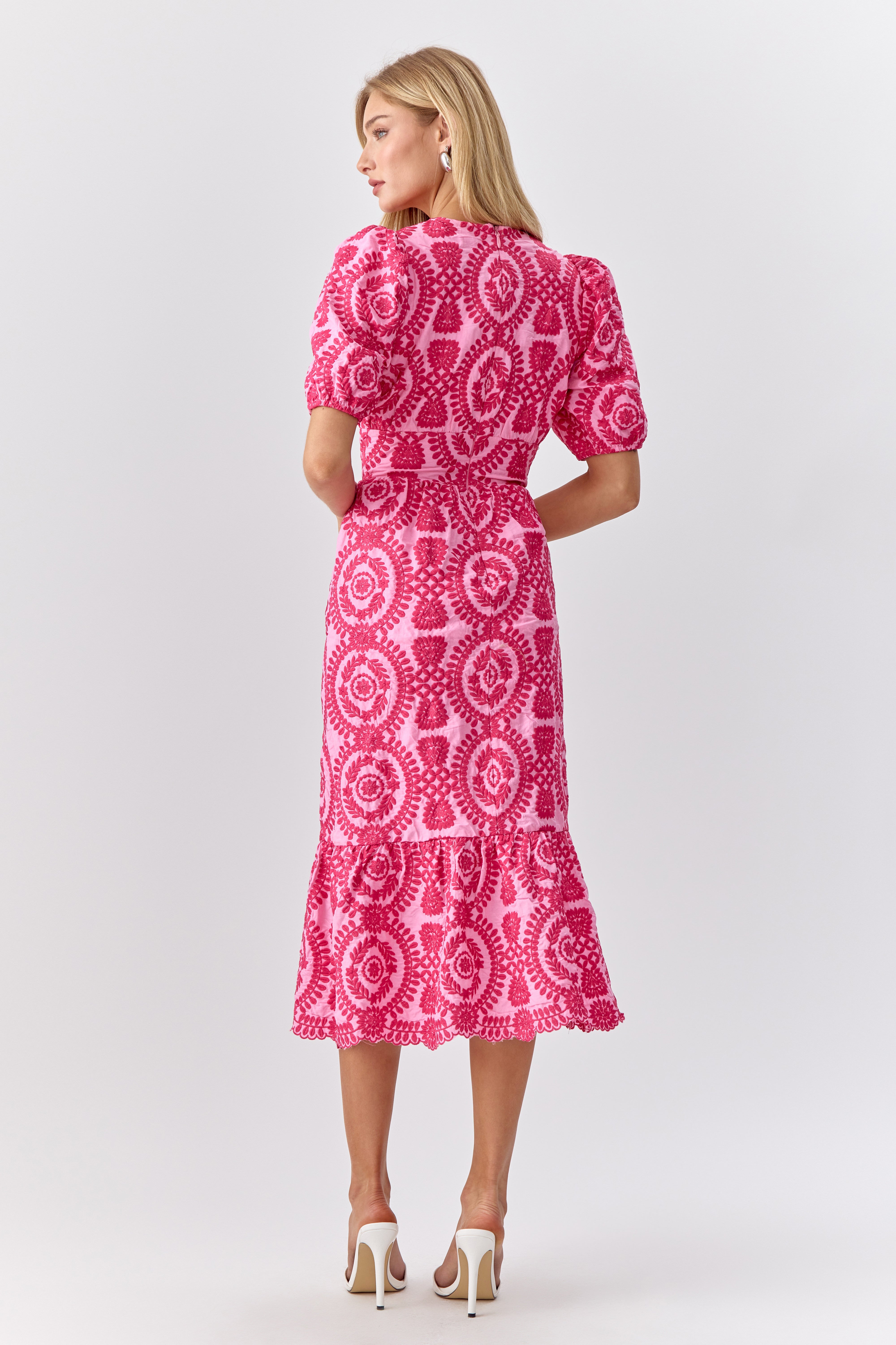 Luisa Cotton Embroidered Eyelet Midi Dress