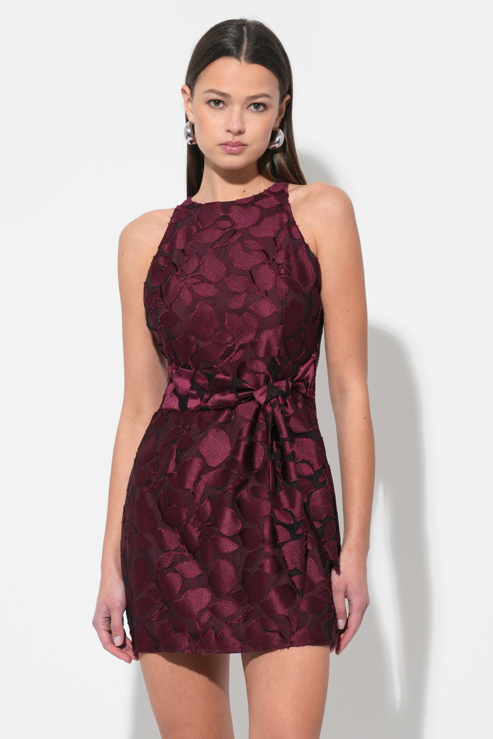 Falini Velvet Burnout Tie Front Mini Dress F258D6578