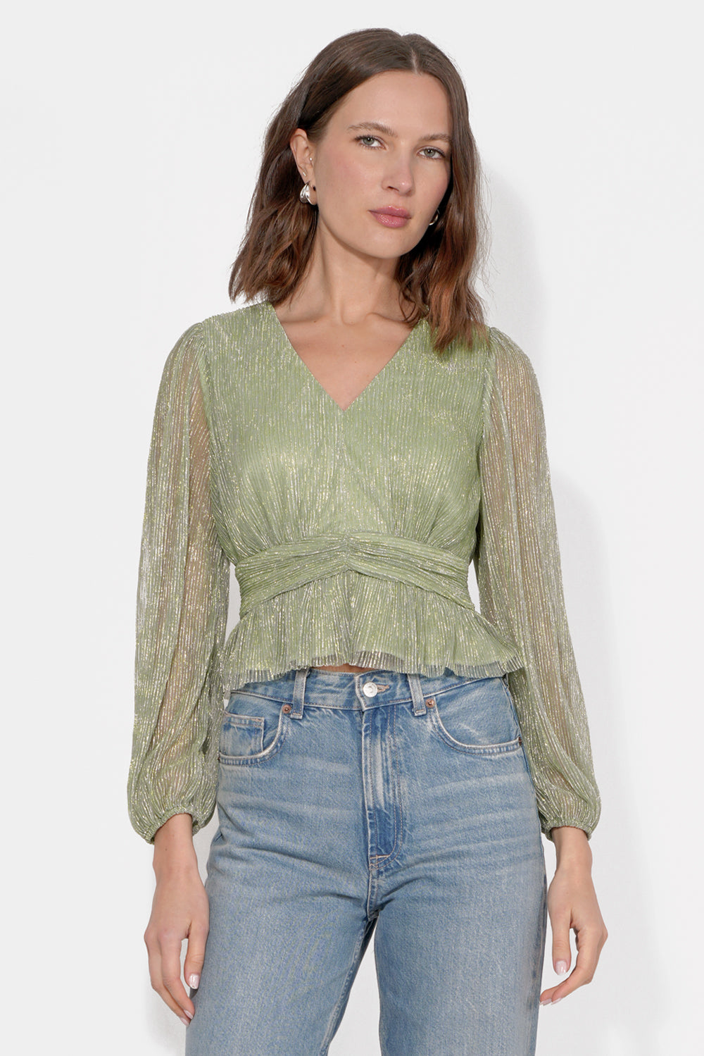 Carmen Metallic Plisse Blouse
