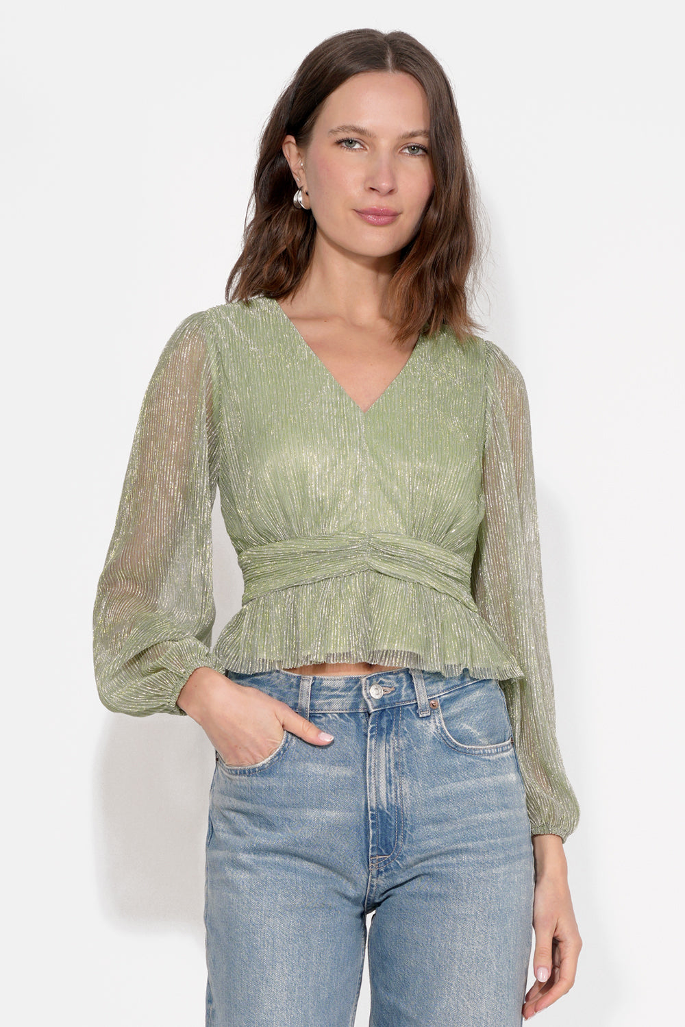 Carmen Metallic Plisse Blouse