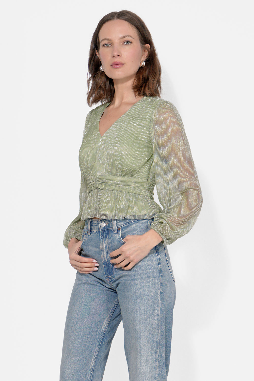 Carmen Metallic Plisse Blouse