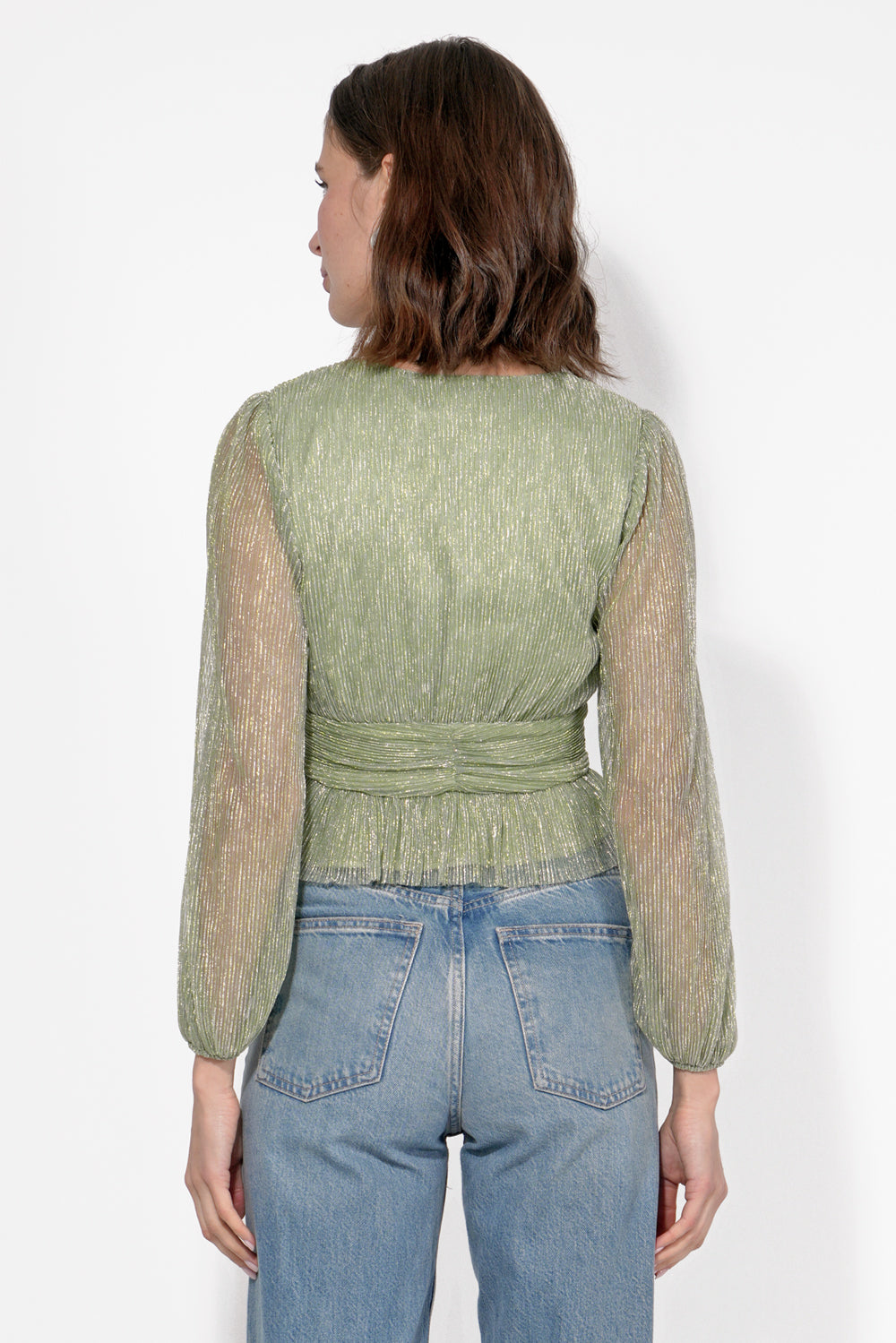 Carmen Metallic Plisse Blouse